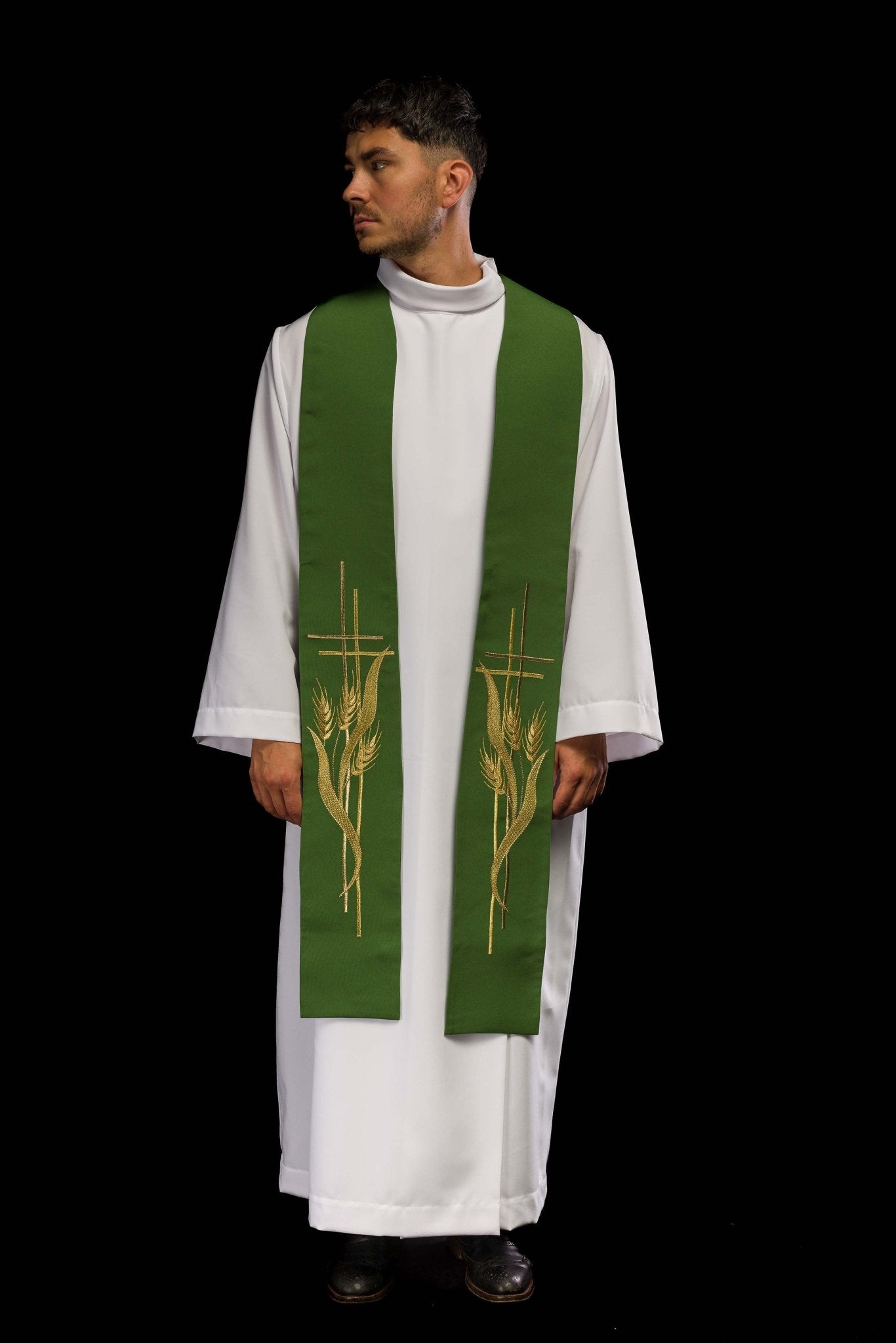 Étole de prêtre verte brodée KST/083/01/01 ZIELONY - CHASUBLES.FR