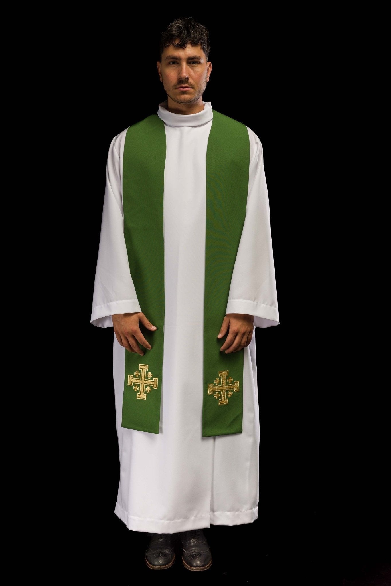 Étole de prêtre verte brodée Croix de Jérusalem KST/046/01/01 ZIELONY - CHASUBLES.FR
