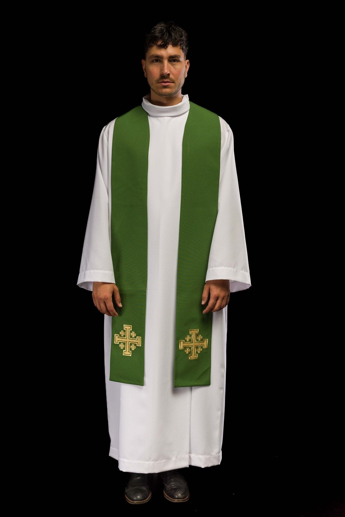 Étole de prêtre verte brodée Croix de Jérusalem KST/046/01/01 ZIELONY - CHASUBLES.FR