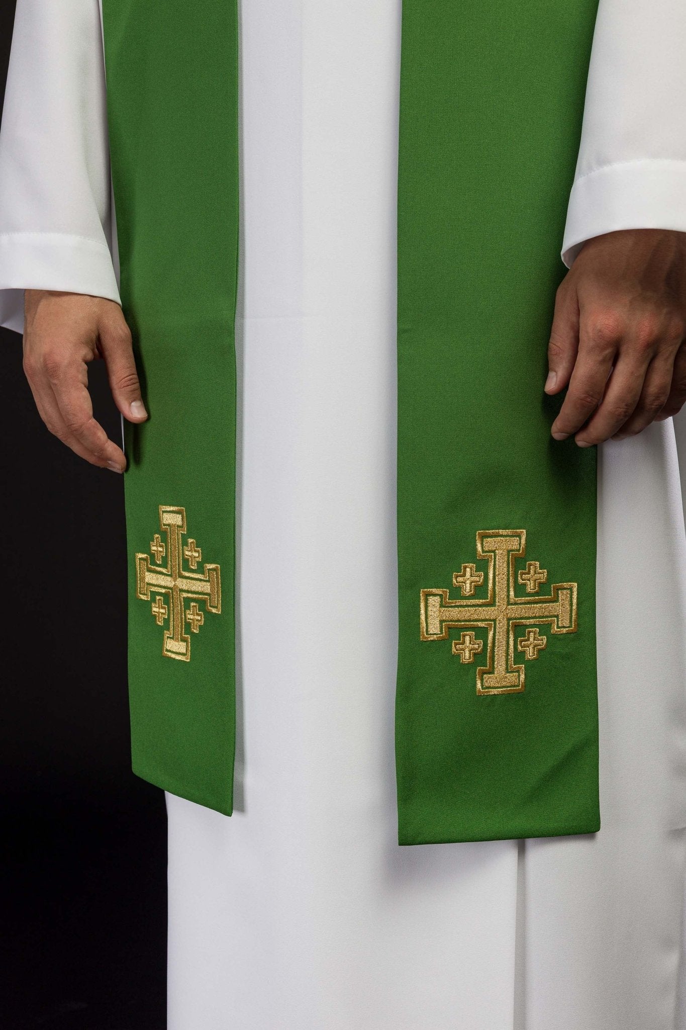 Étole de prêtre verte brodée Croix de Jérusalem KST/046/01/01 ZIELONY - CHASUBLES.FR