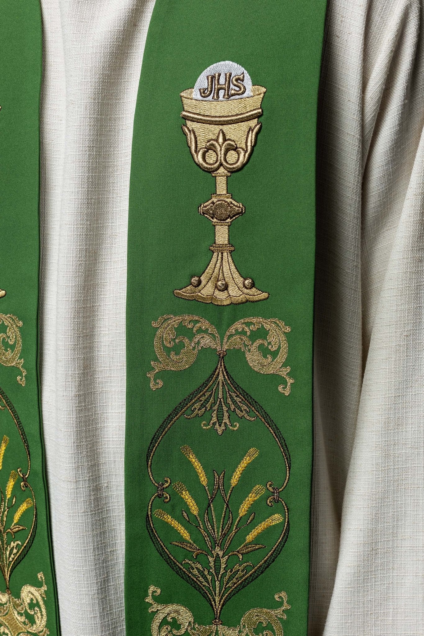 Étole de prêtre verte Calice IHS KST/042/01/01 ZIELONY - CHASUBLES.FR