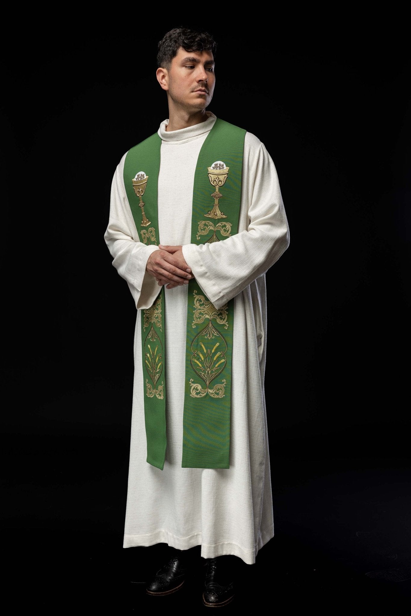 Étole de prêtre verte Calice IHS KST/042/01/01 ZIELONY - CHASUBLES.FR