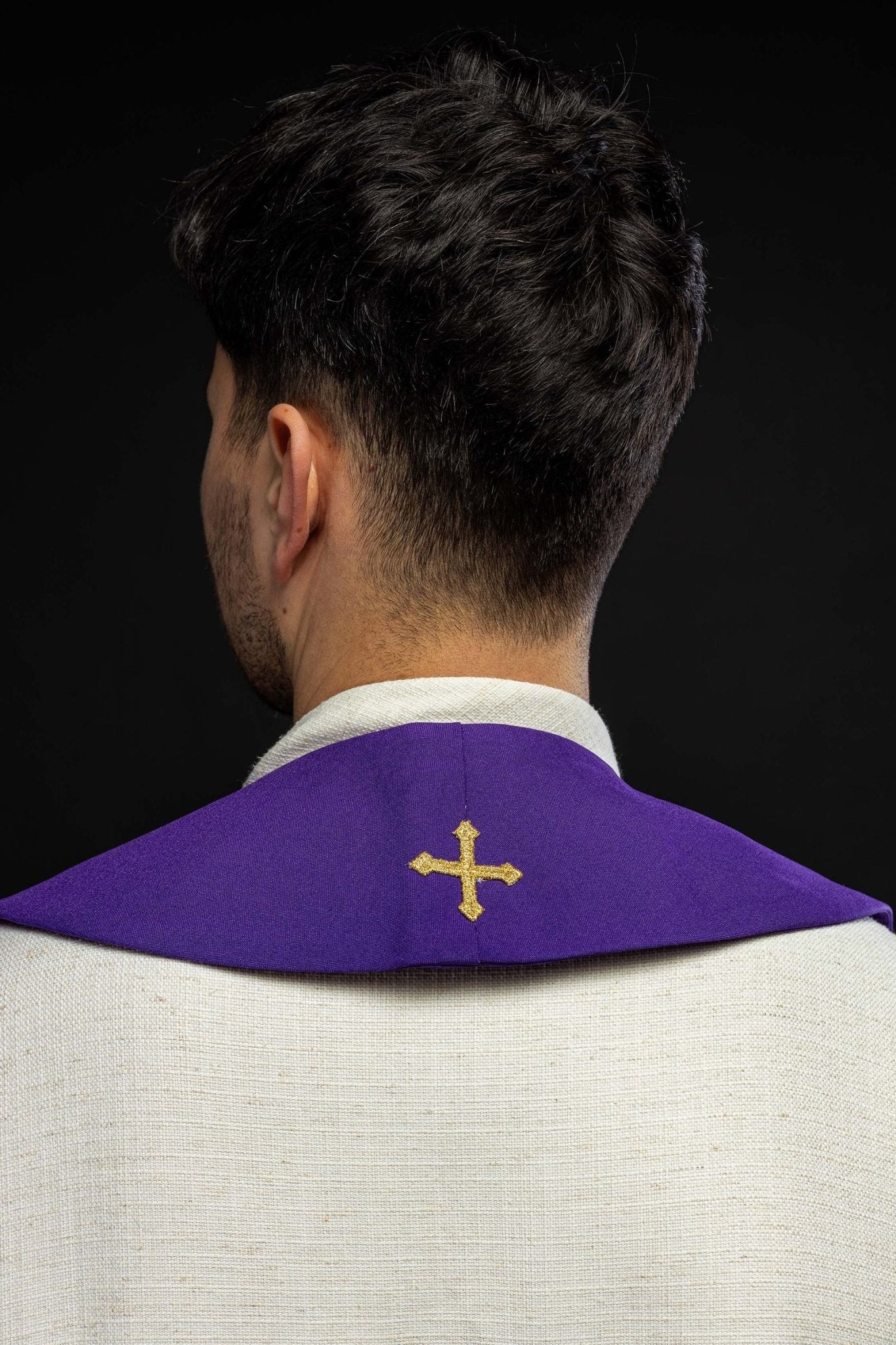 Étole de prêtre violette brodée de la croix et de l'IHS KST/157/03/01 FIOLET - CHASUBLES.FR