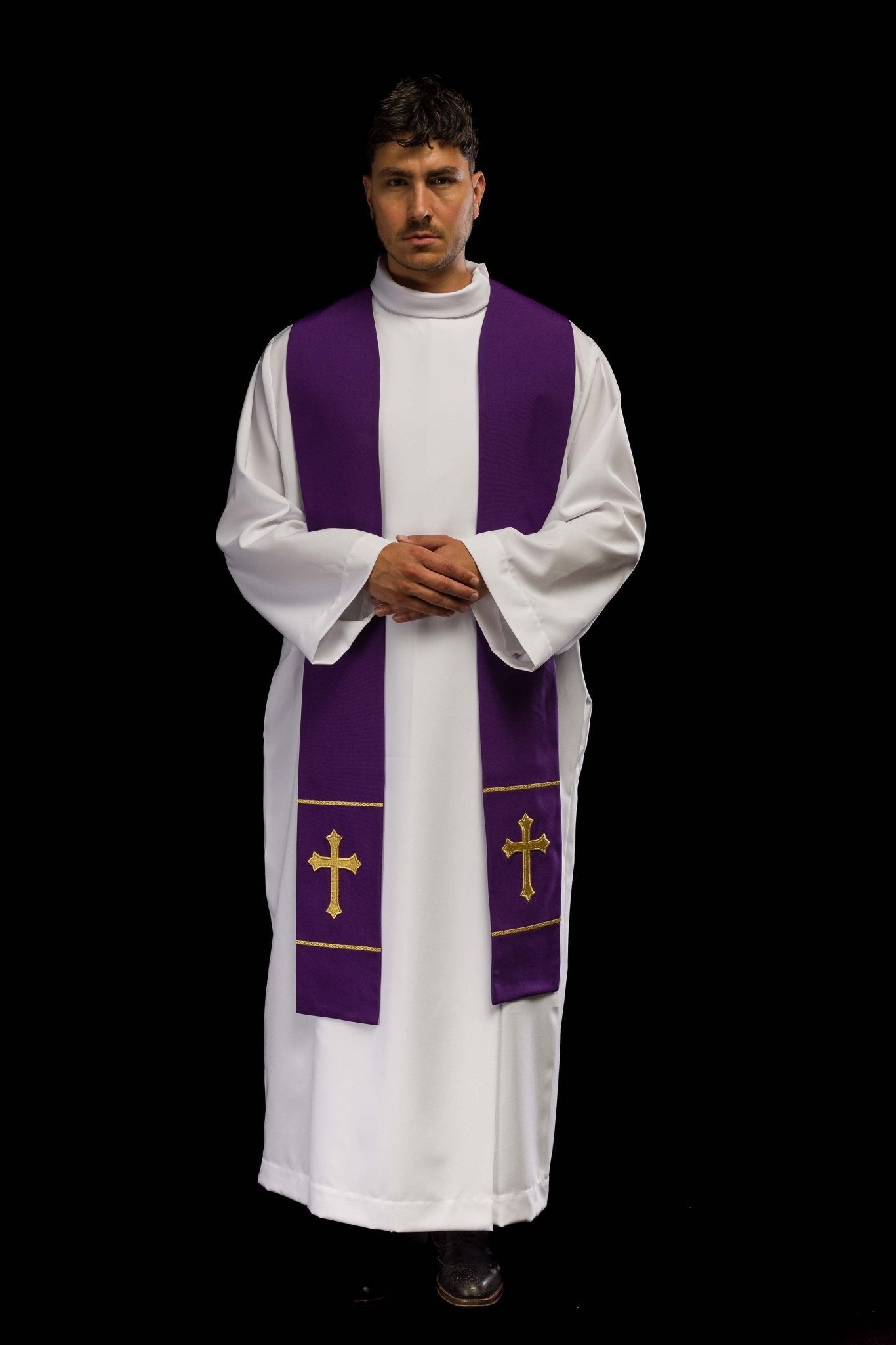 Étole de prêtre violette brodée d'une croix KST/063/03/01 FIOLET - CHASUBLES.FR