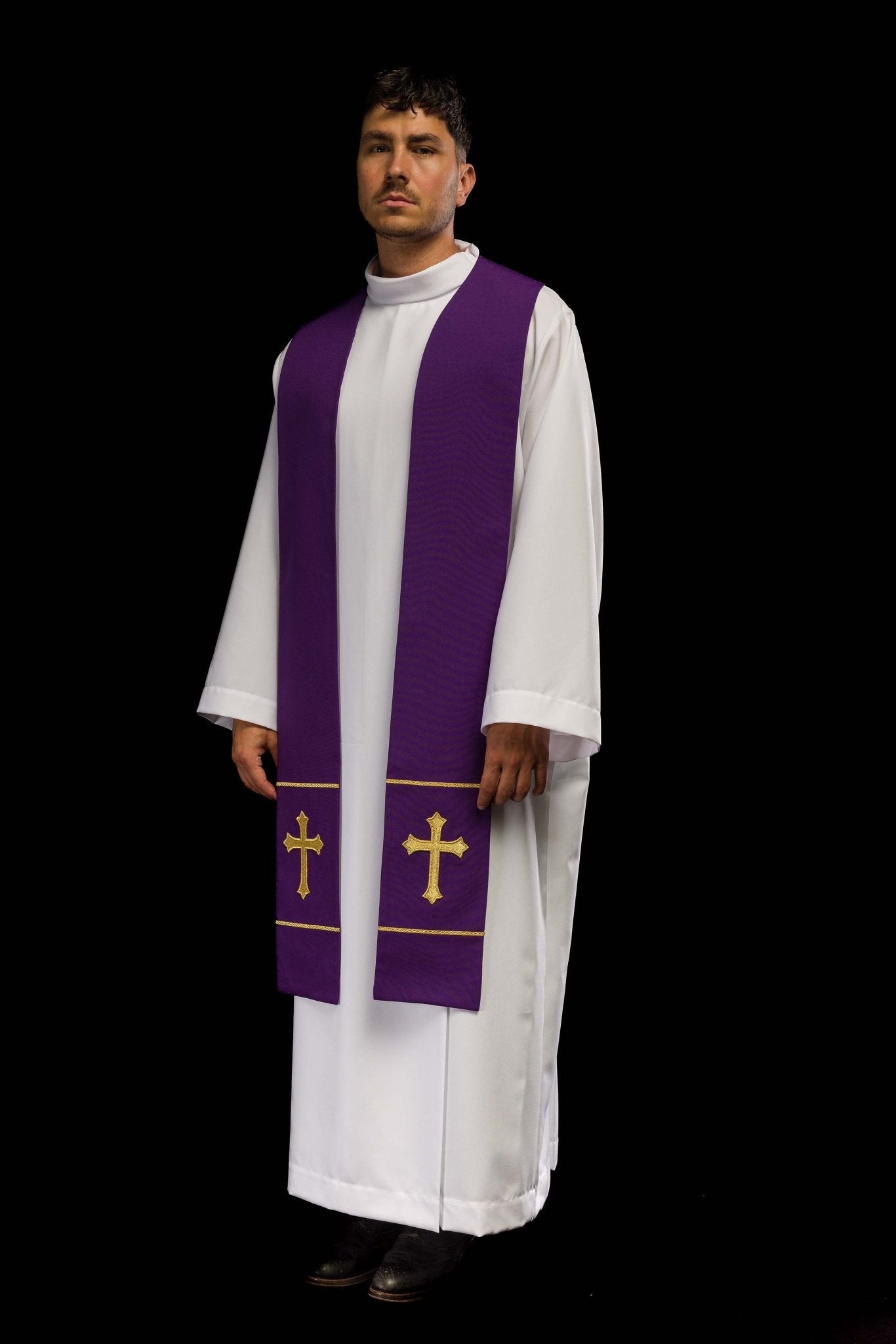 Étole de prêtre violette brodée d'une croix KST/063/03/01 FIOLET - CHASUBLES.FR