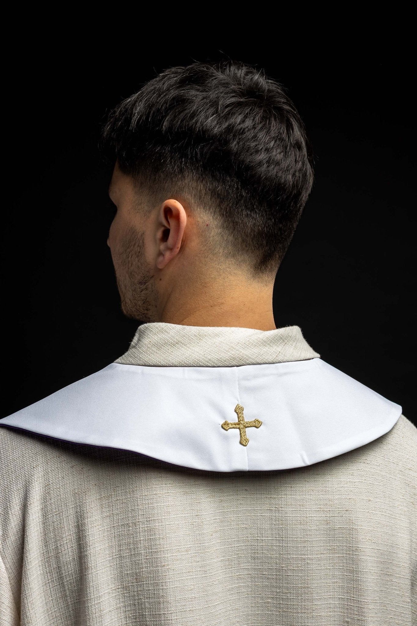 Étole double face Croix de Jérusalem violette et blanche KST/046/03 - 04/01 FILETOWO - BIAŁA - CHASUBLES.FR