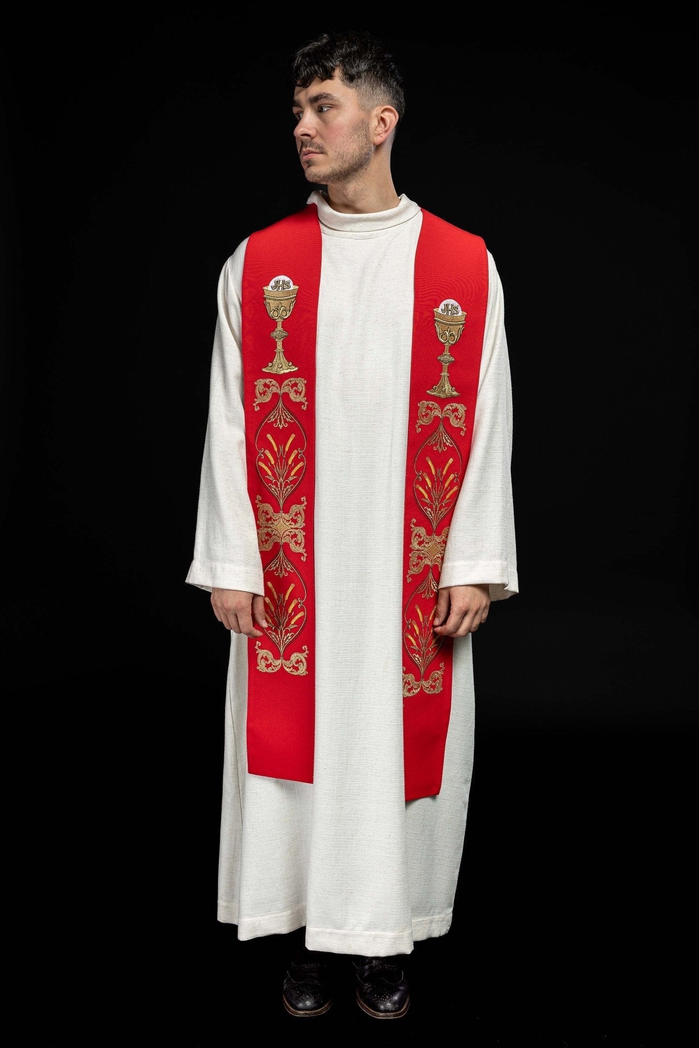 Étole du prêtre Calice rouge IHS KST/042/02/01 CZERWONY - CHASUBLES.FR