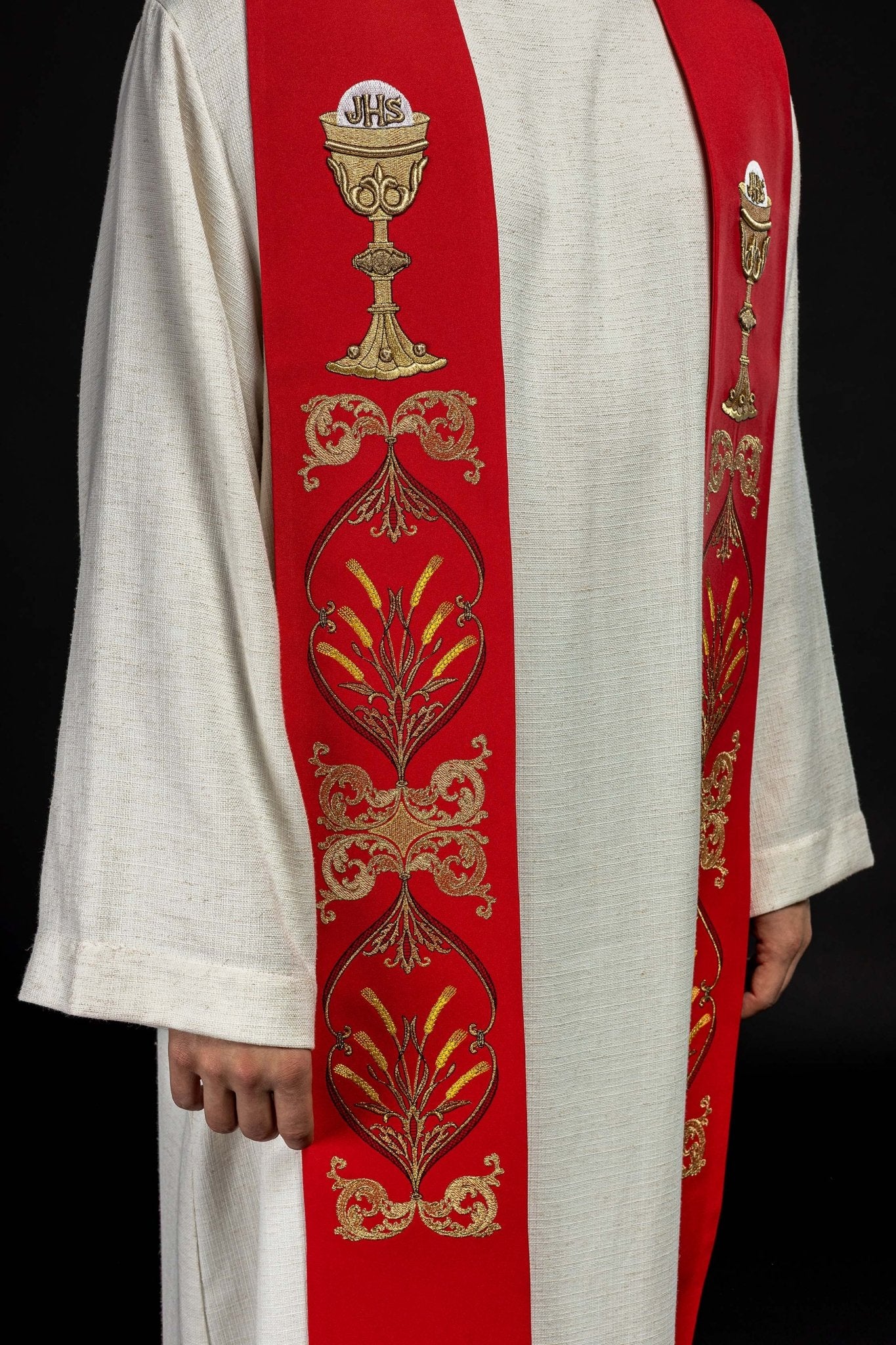 Étole du prêtre Calice rouge IHS KST/042/02/01 CZERWONY - CHASUBLES.FR
