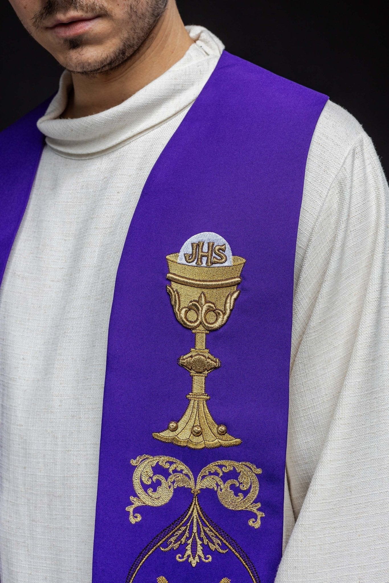 Étole du prêtre Calice violet IHS KST/042/03/01 FIOLET - CHASUBLES.FR