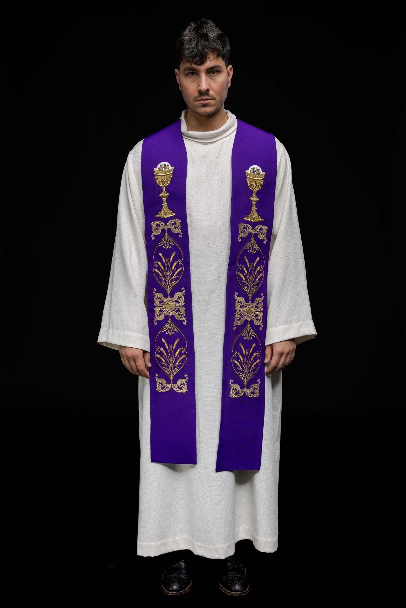 Étole du prêtre Calice violet IHS KST/042/03/01 FIOLET - CHASUBLES.FR