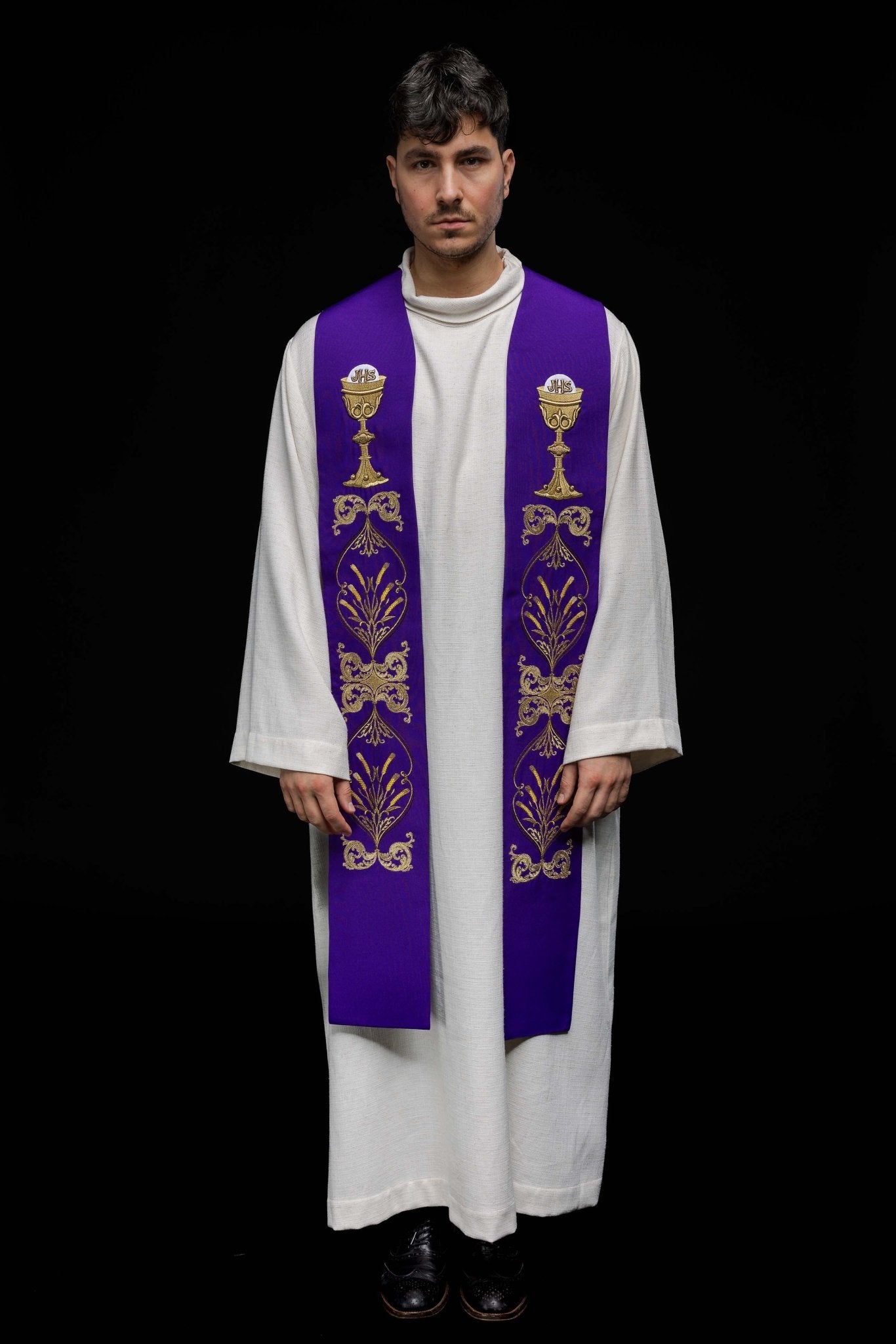 Étole du prêtre Calice violet IHS KST/042/03/01 FIOLET - CHASUBLES.FR