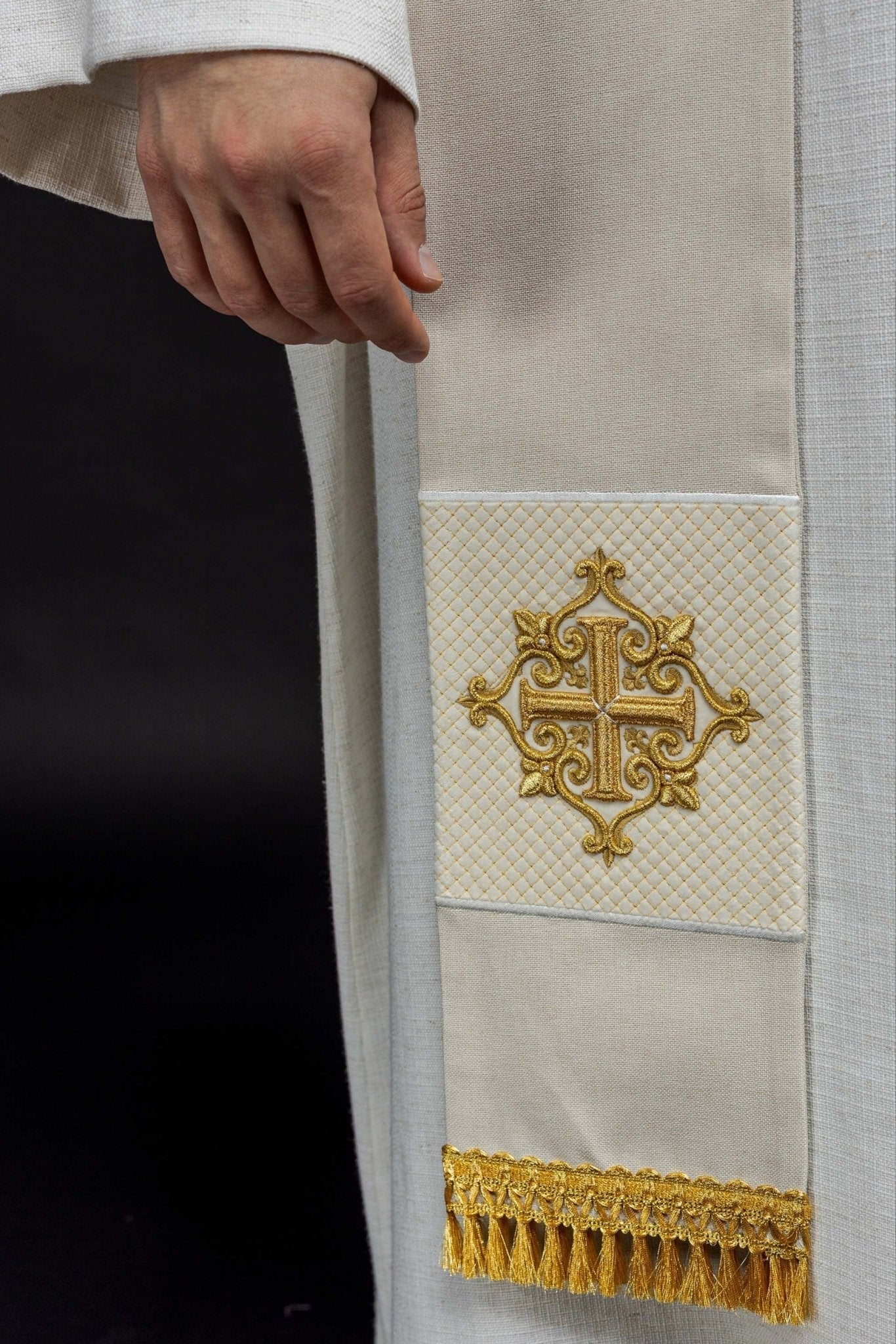 Étole en velours écru LE/2029/05 - CHASUBLES.FR