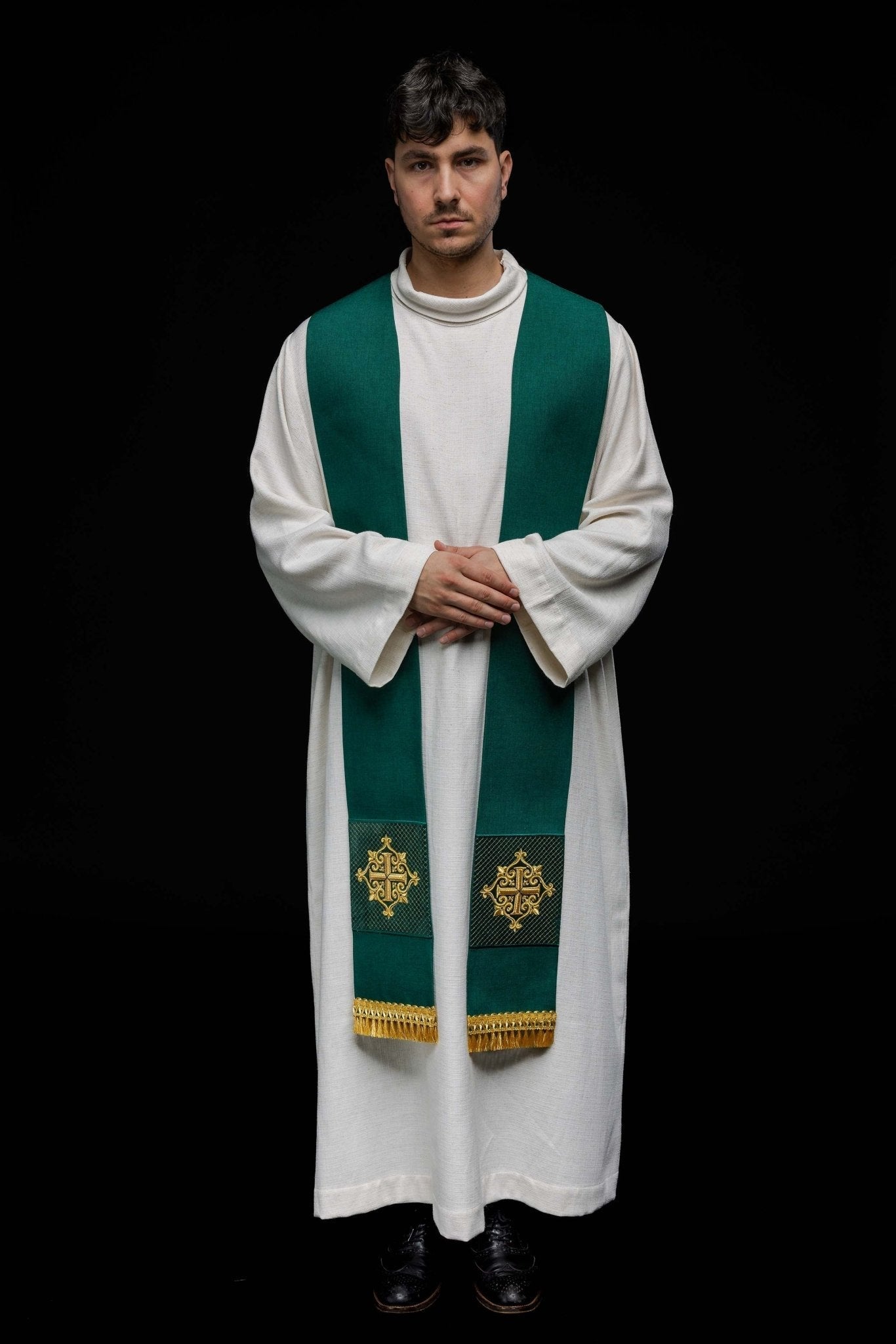 Étole en velours vert LE/2029/01 - CHASUBLES.FR