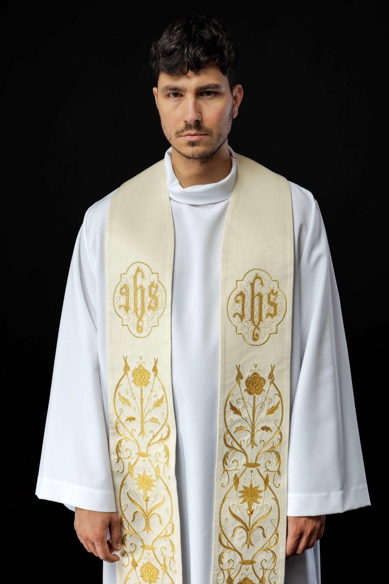 Étole IHS écrue brodée S - 2052 - 05 - 76 - CHASUBLES.FR