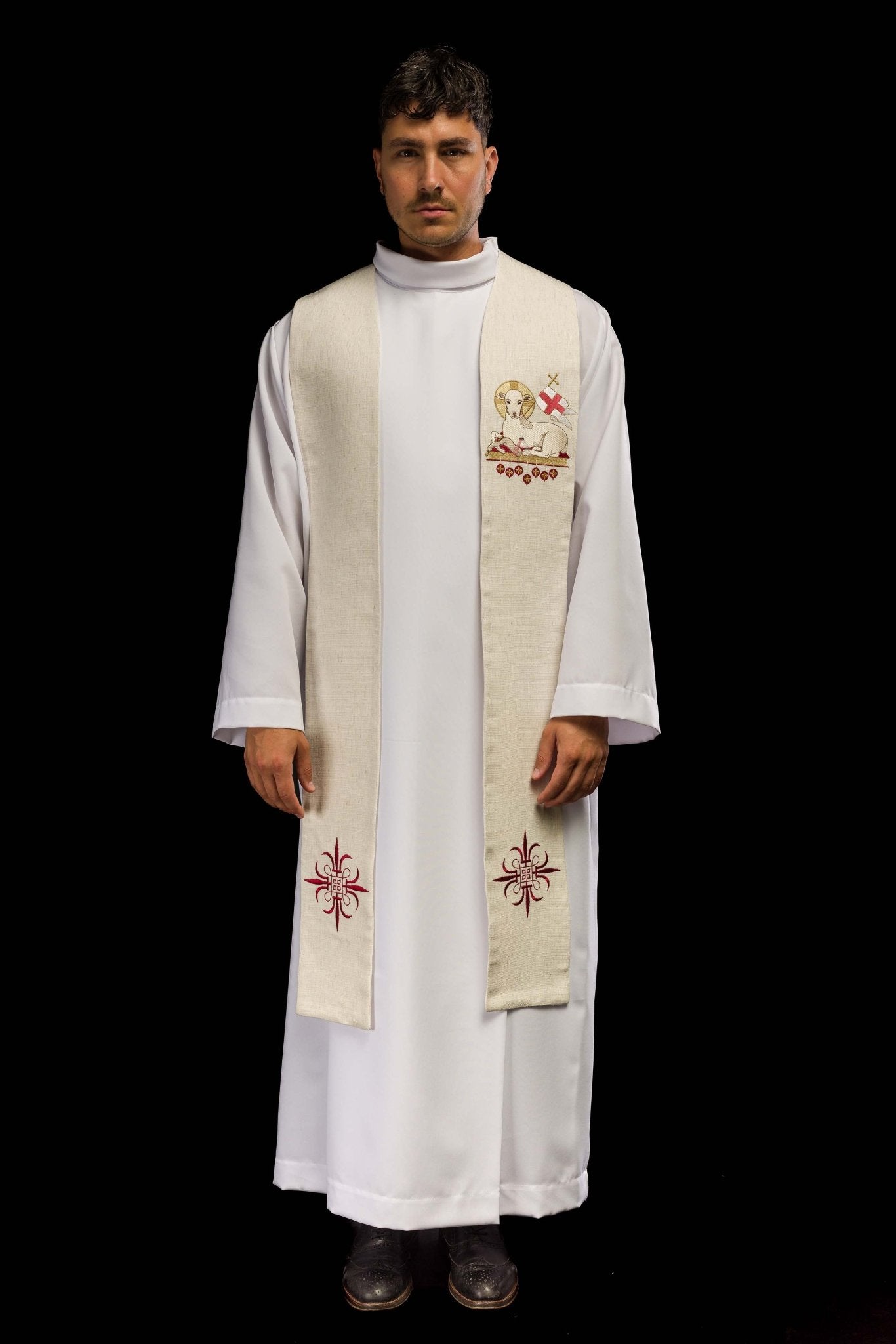 Étole sacerdotale avec un motif d'agneau en ecru KDT/2049/05/49 ECRU - CHASUBLES.FR