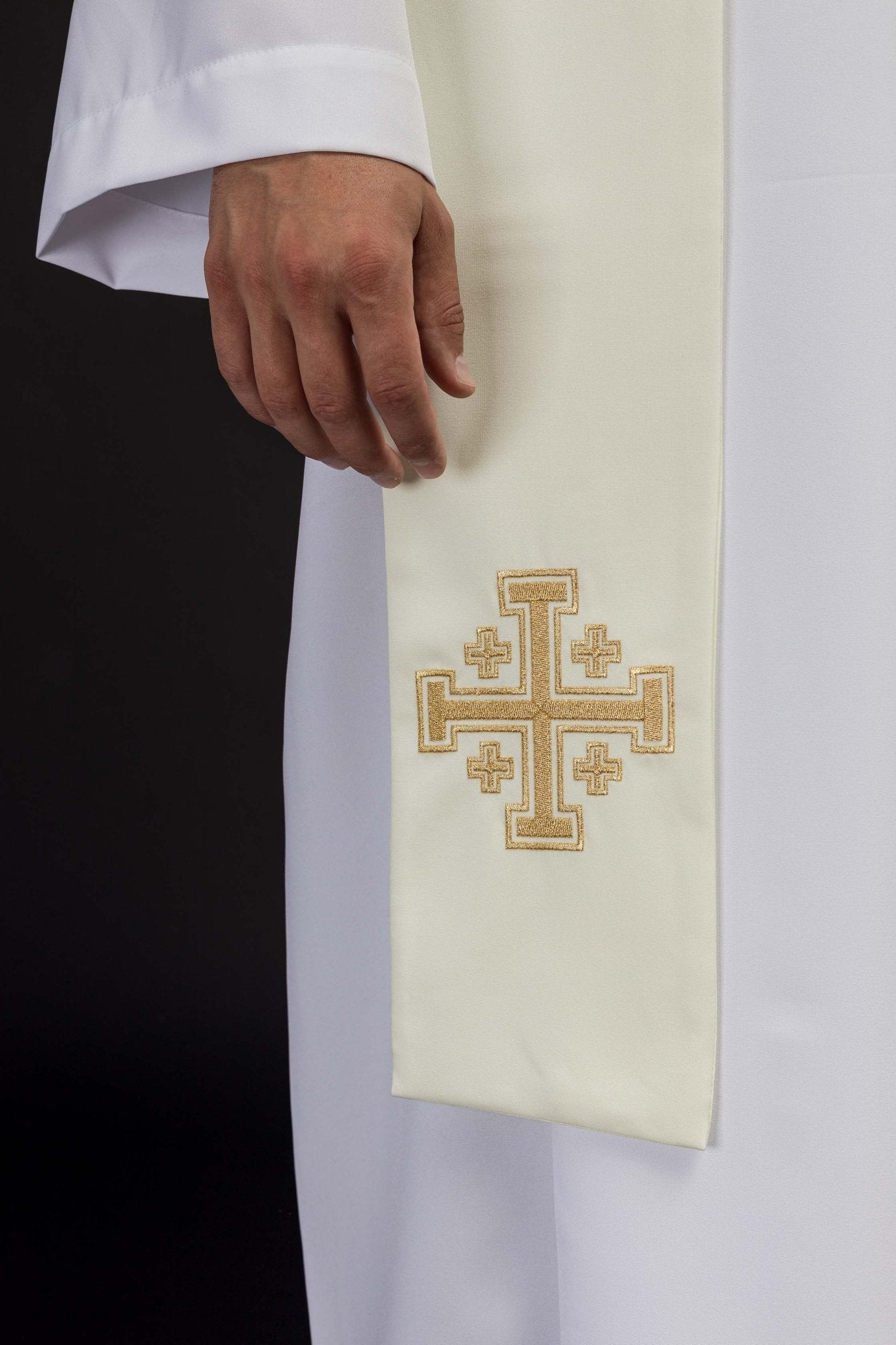 Étole sacerdotale brodée Croix de Jérusalem écrue KST/046/05/01 ECRU - CHASUBLES.FR