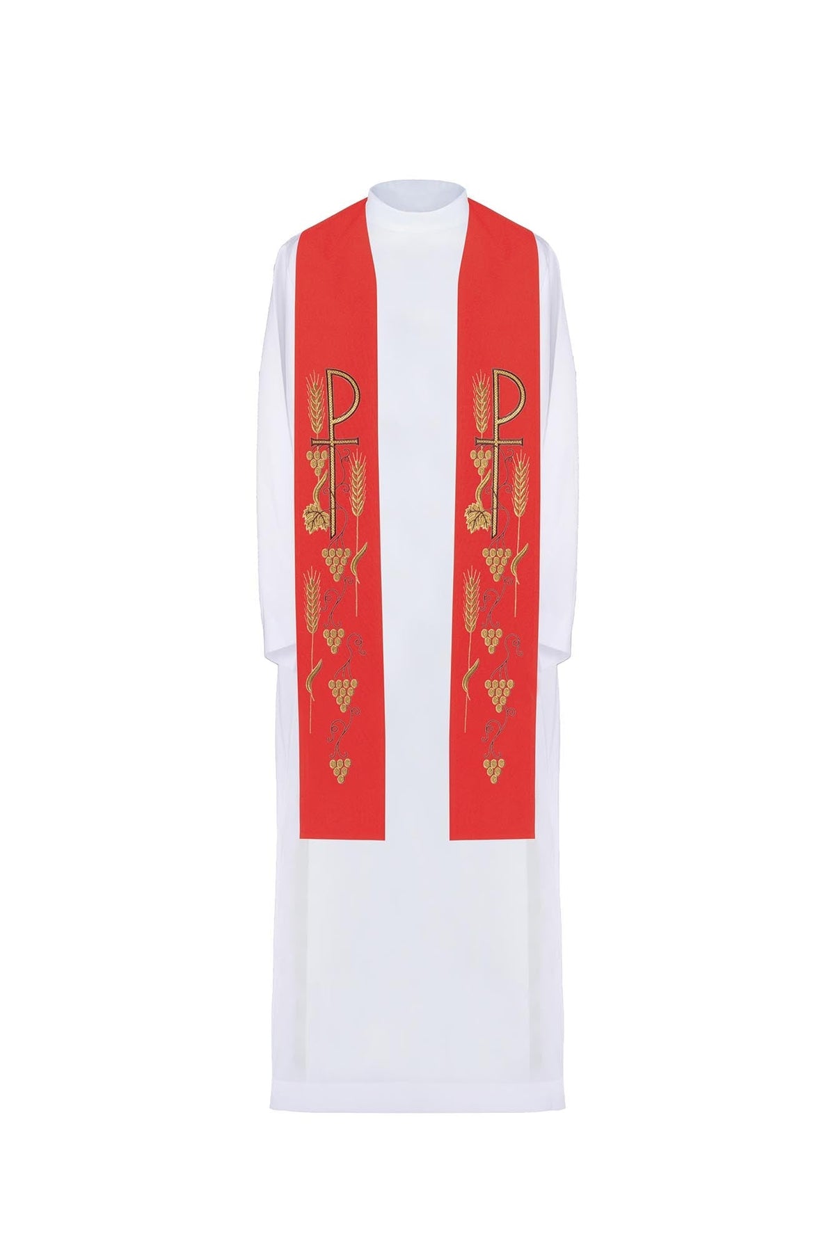 Étole sacerdotale brodée d'une croix avec raisins Rouge KST/027/02/01 CZERWONY - CHASUBLES.FR