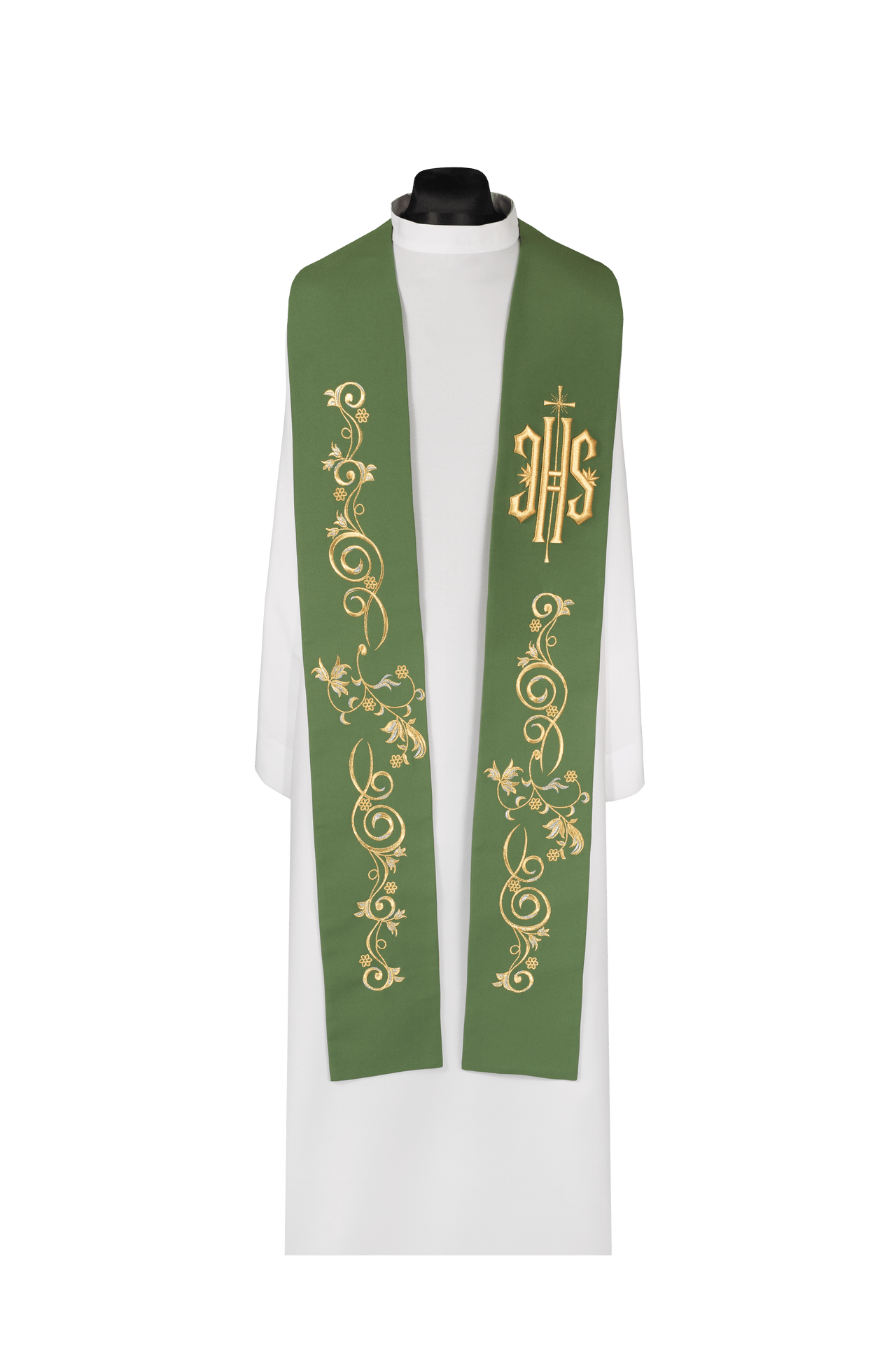 Étole sacerdotale brodée IHS verte KDT/2052/01 ZIELONY - CHASUBLES.FR