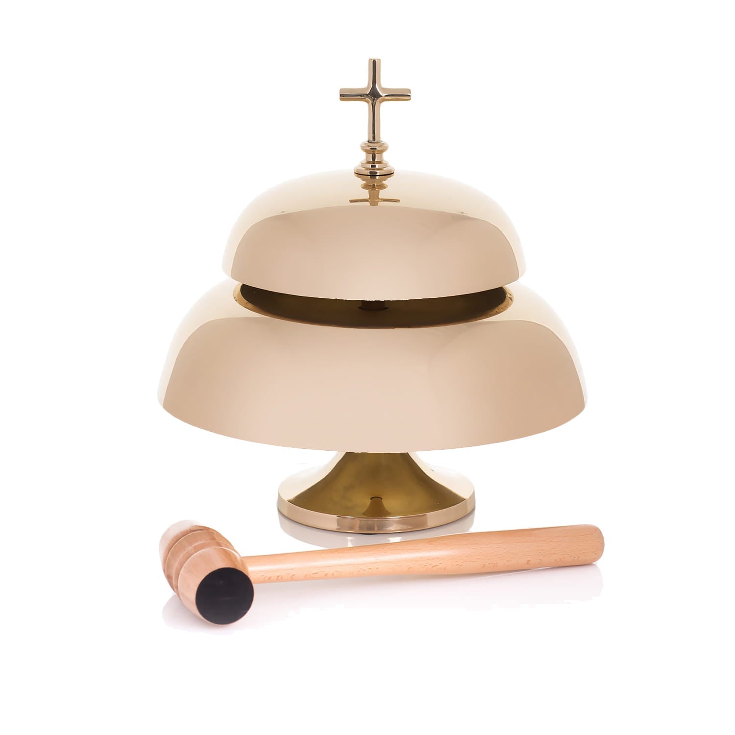 Gong double – laiton – maillet en bois – 33 cm 786922 - CHASUBLES.FR