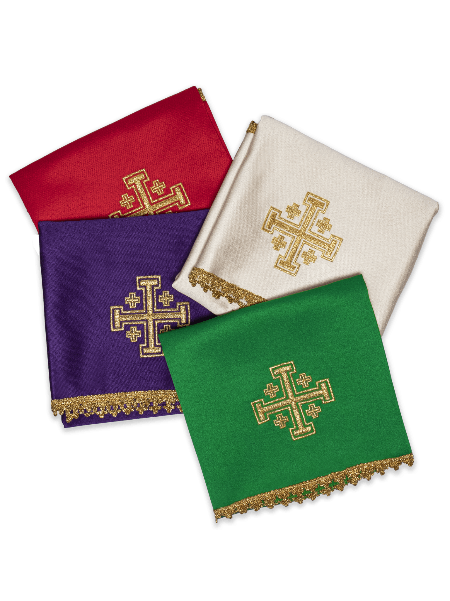 Jeu de quatre voiles de calice avec broderie de la Croix de Jérusalem KWB/006/20 50X50 (4szt.) - CHASUBLES.FR