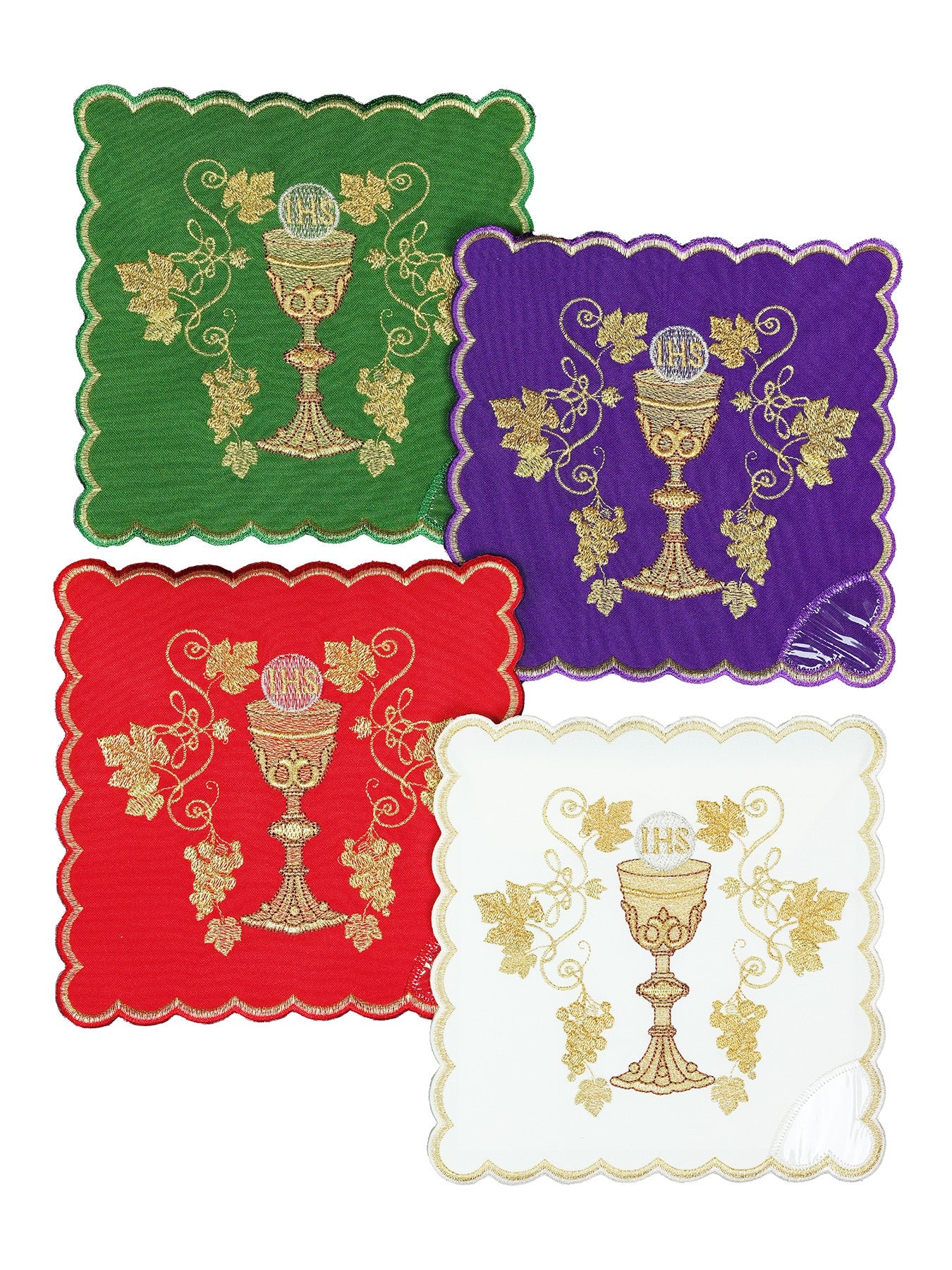 Ensemble de pales de calice avec symbole du calice en quatre couleurs liturgiques