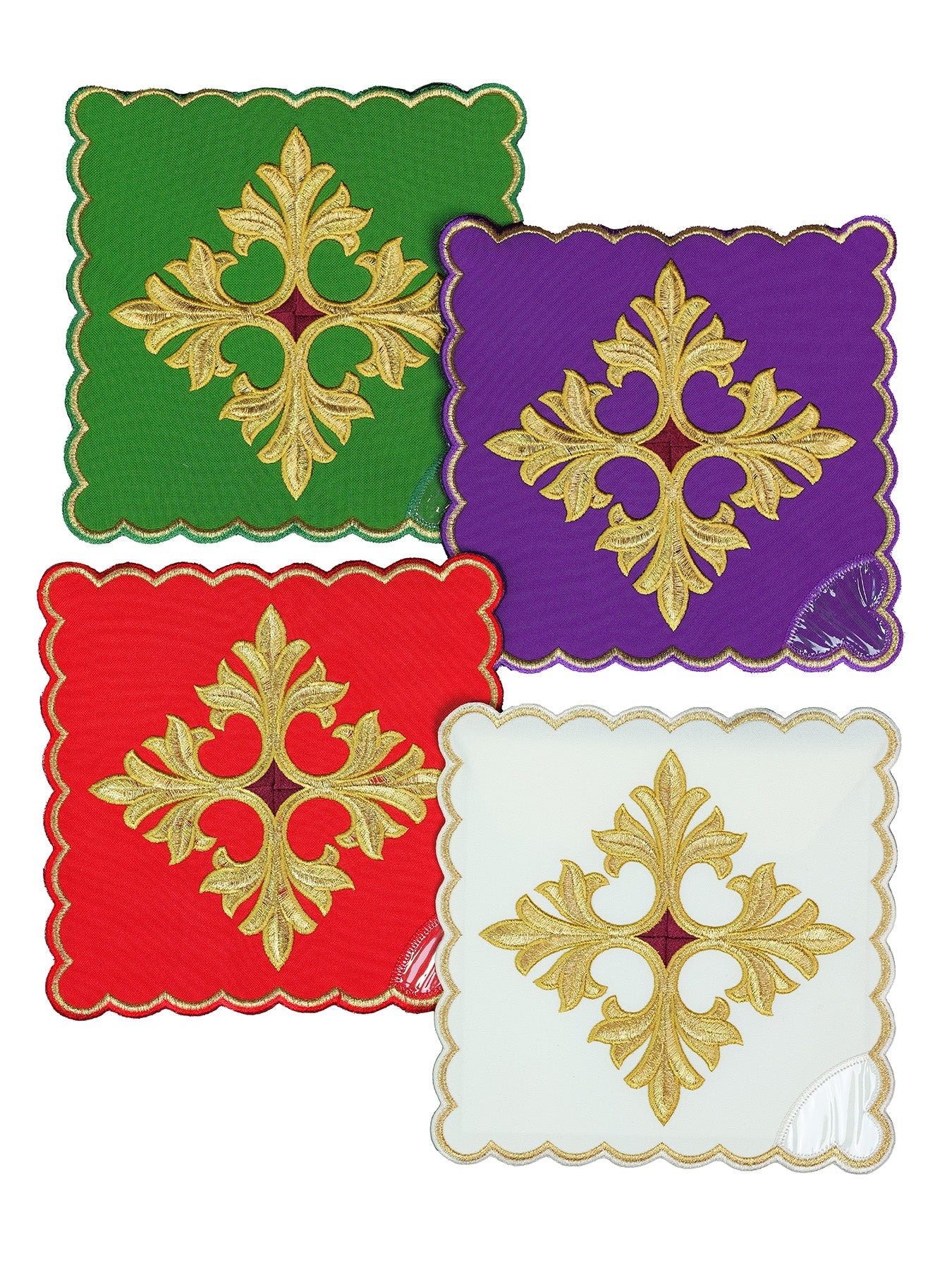 Ensemble de pales de calice avec symbole de la croix en quatre couleurs liturgiques