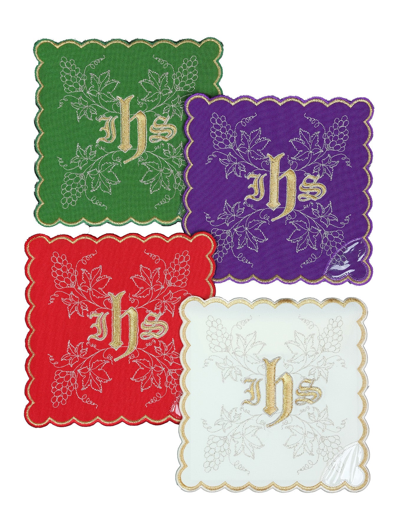 Ensemble de pales de calice avec symbole IHS en quatre couleurs liturgiques