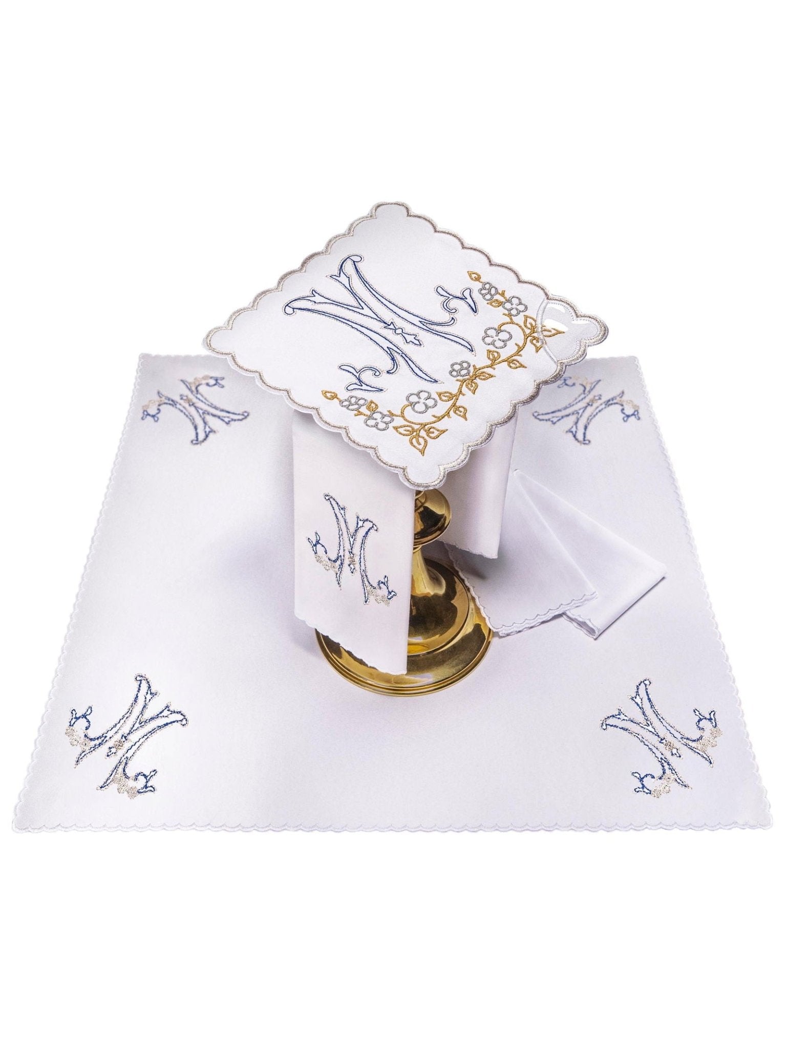 Linge d'autel brodé avec un motif marial richement décoré KK/085 - CHASUBLES.FR