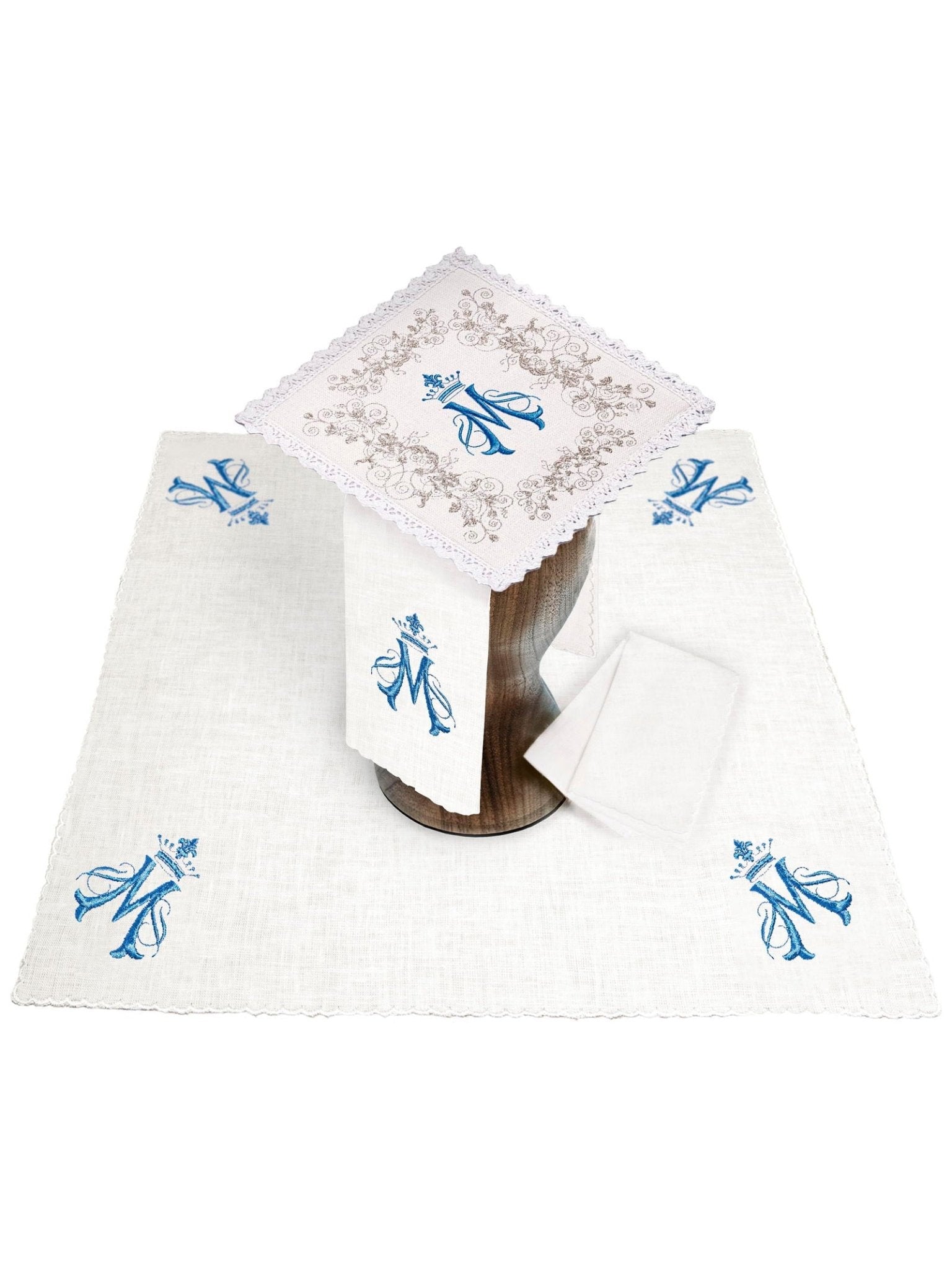 Linge d'autel en lin brodé avec le motif marial KKL/161 - CHASUBLES.FR