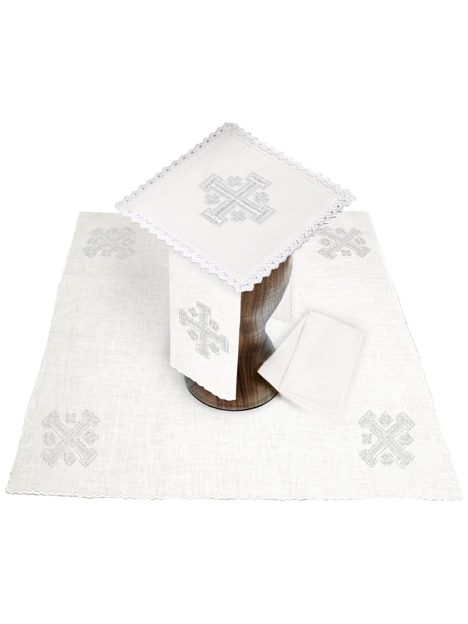 Linge d'autel en lin brodé avec une croix de Jérusalem KKL/030/C2 - CHASUBLES.FR