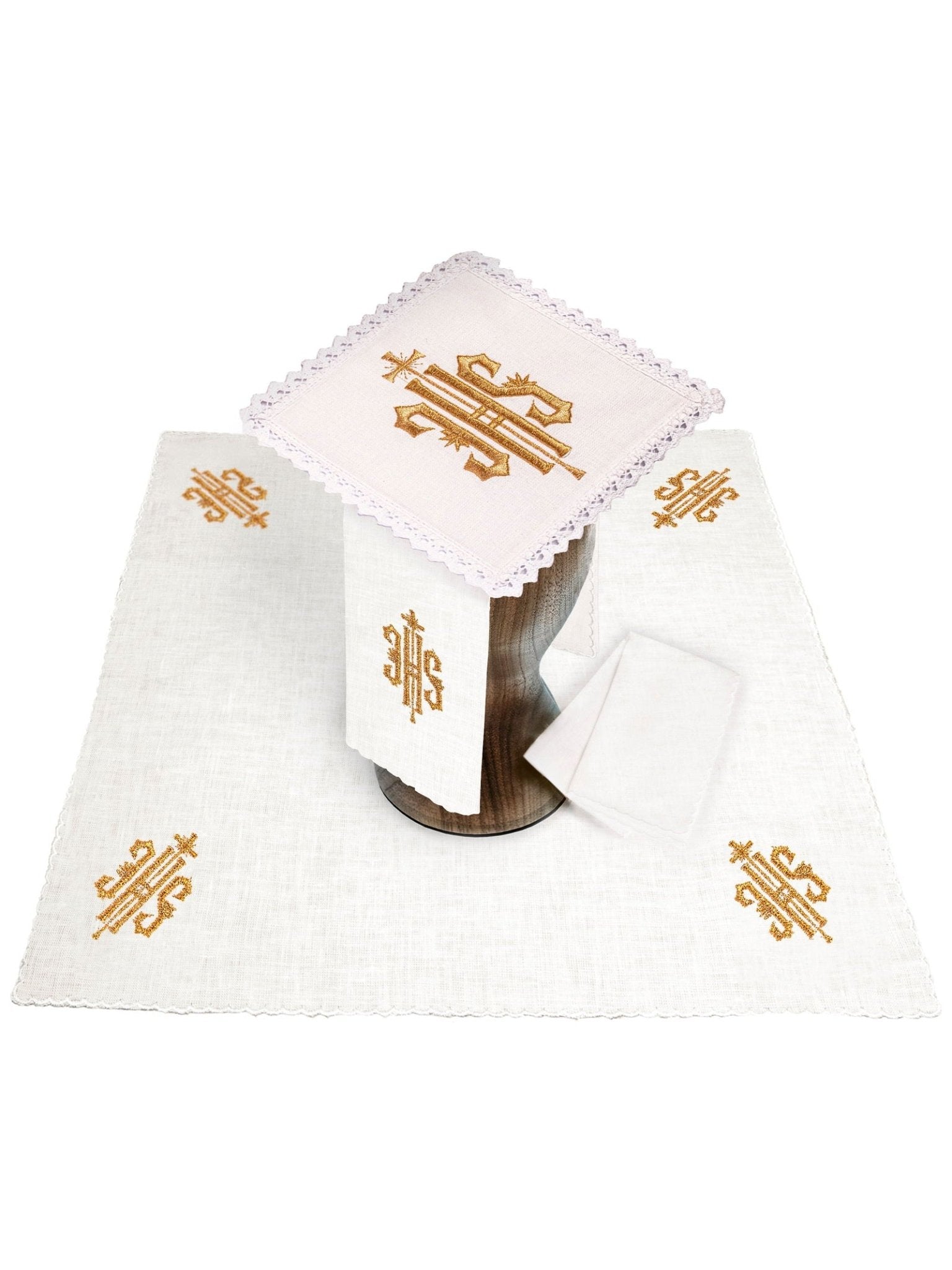 Linge d'autel en lin brodé d'un motif IHS KKL/029/C1 - CHASUBLES.FR
