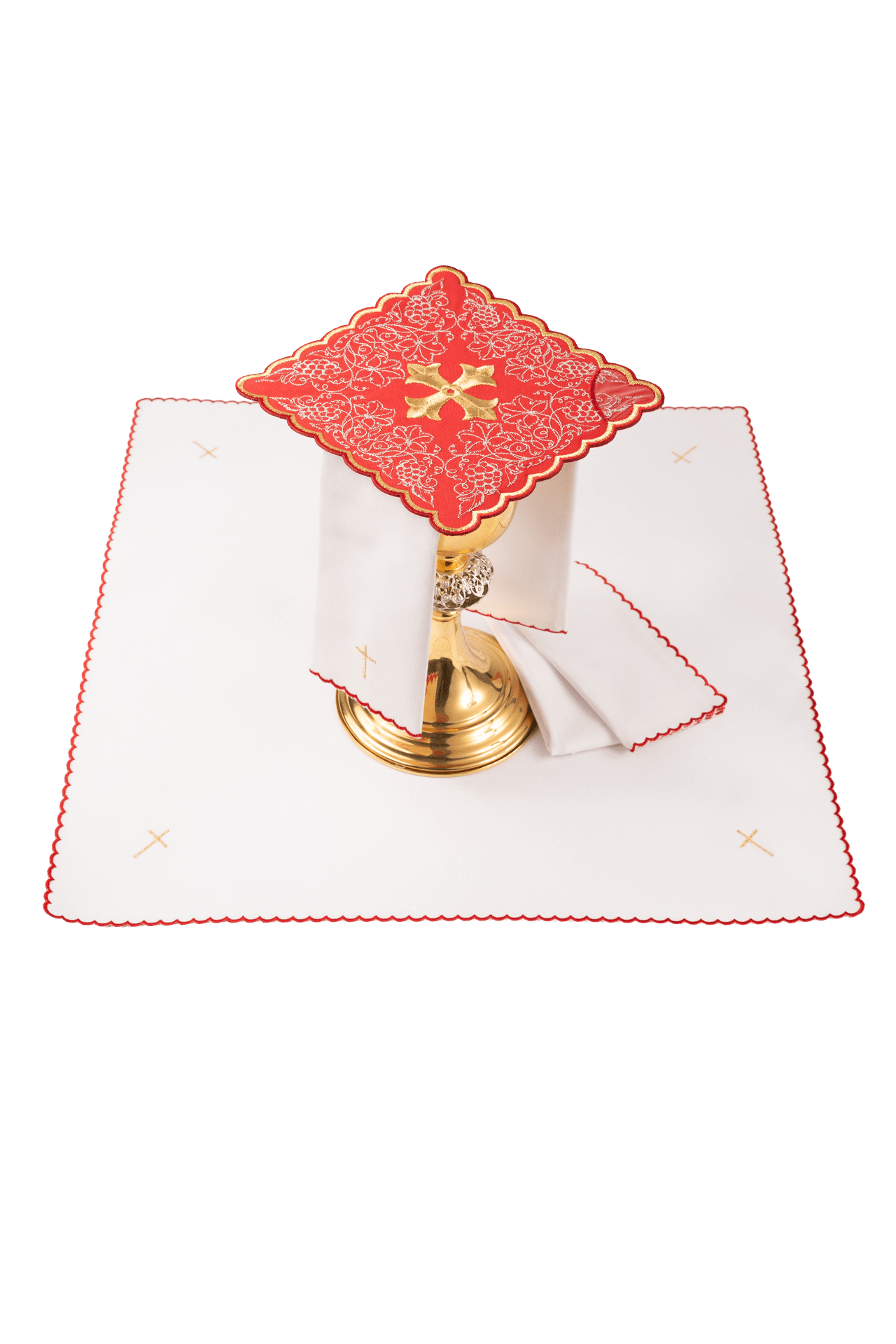 Linges d’autel brodés avec motif de croix rouge KDT/5028/02 CZERWONY - CHASUBLES.FR