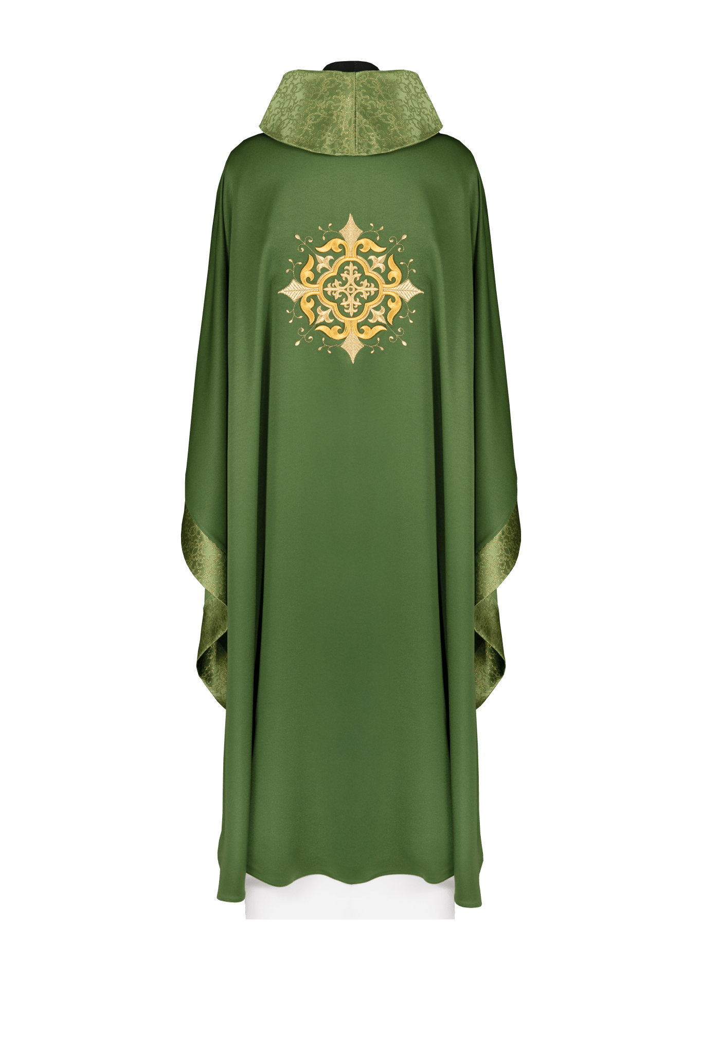 Liturgical chasuble with embroidered cross motif and rich green trim KDT/7021/01/53 - CHASUBLES.FR