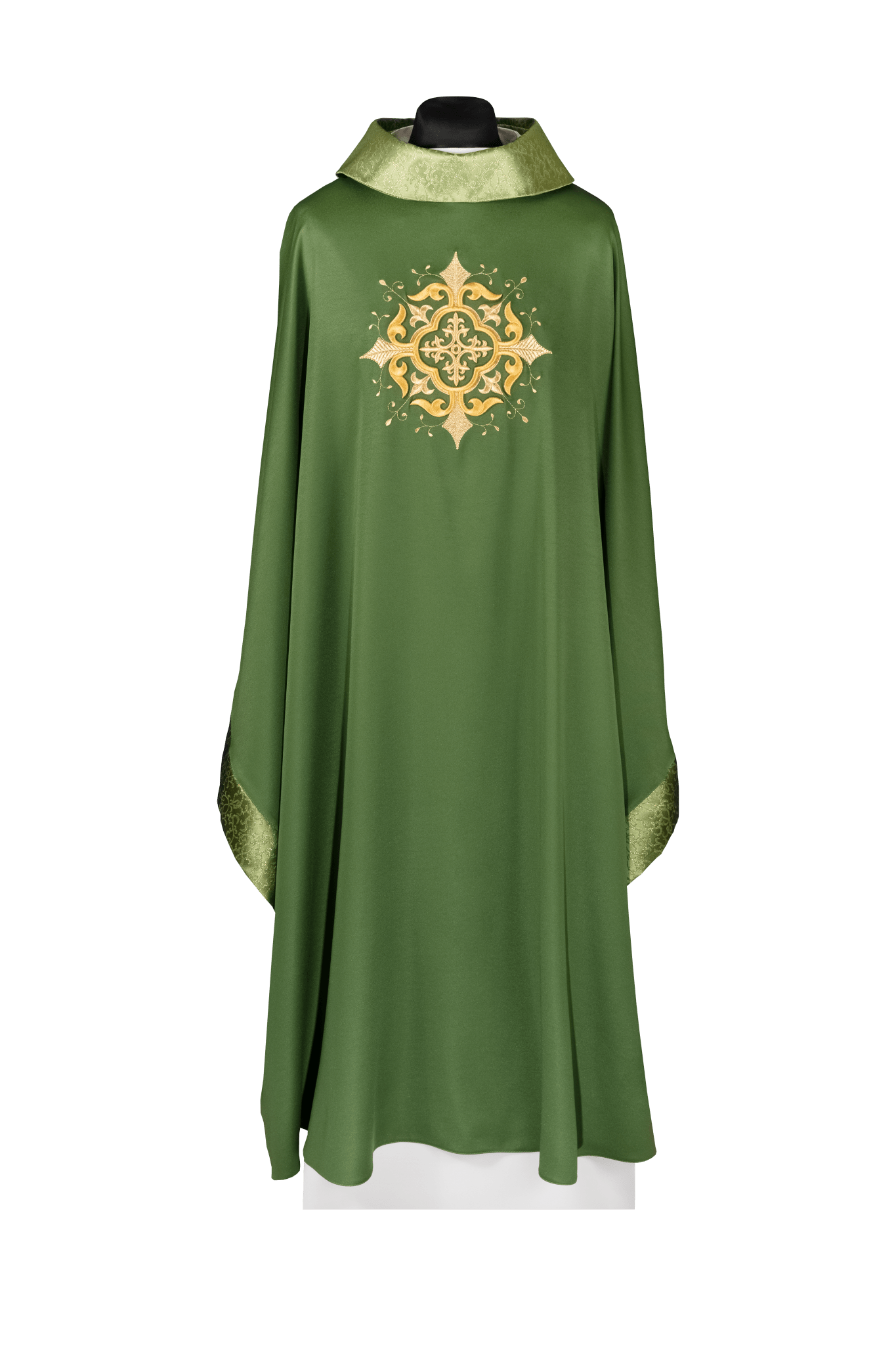 Liturgical chasuble with embroidered cross motif and rich green trim KDT/7021/01/53 - CHASUBLES.FR