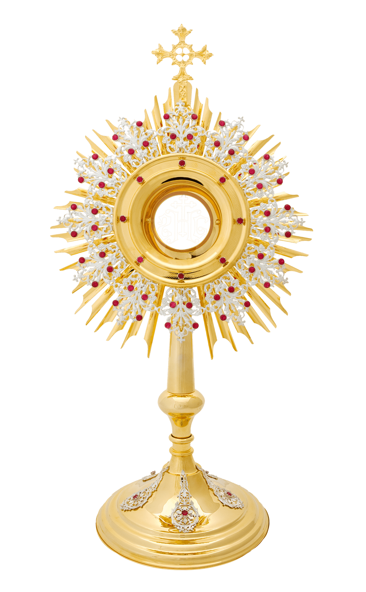 Monstrance en Laiton Doré Faite à la Main avec Rubis KNR/0102 57CM - CHASUBLES.FR