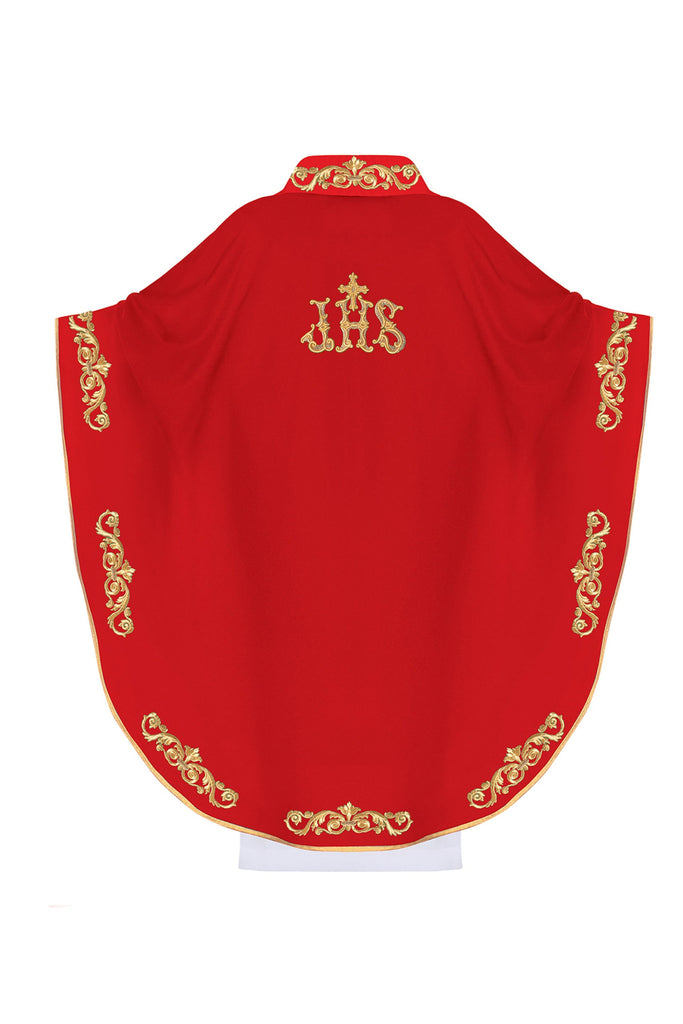 Ornat haftowany z symbolem IHS KOR/157 Czerwony - ORNATY.PL