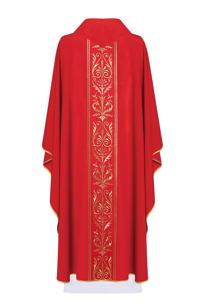 Ornat liturgiczny zdobiony pasem haftowanym KOR/008 Czerwony