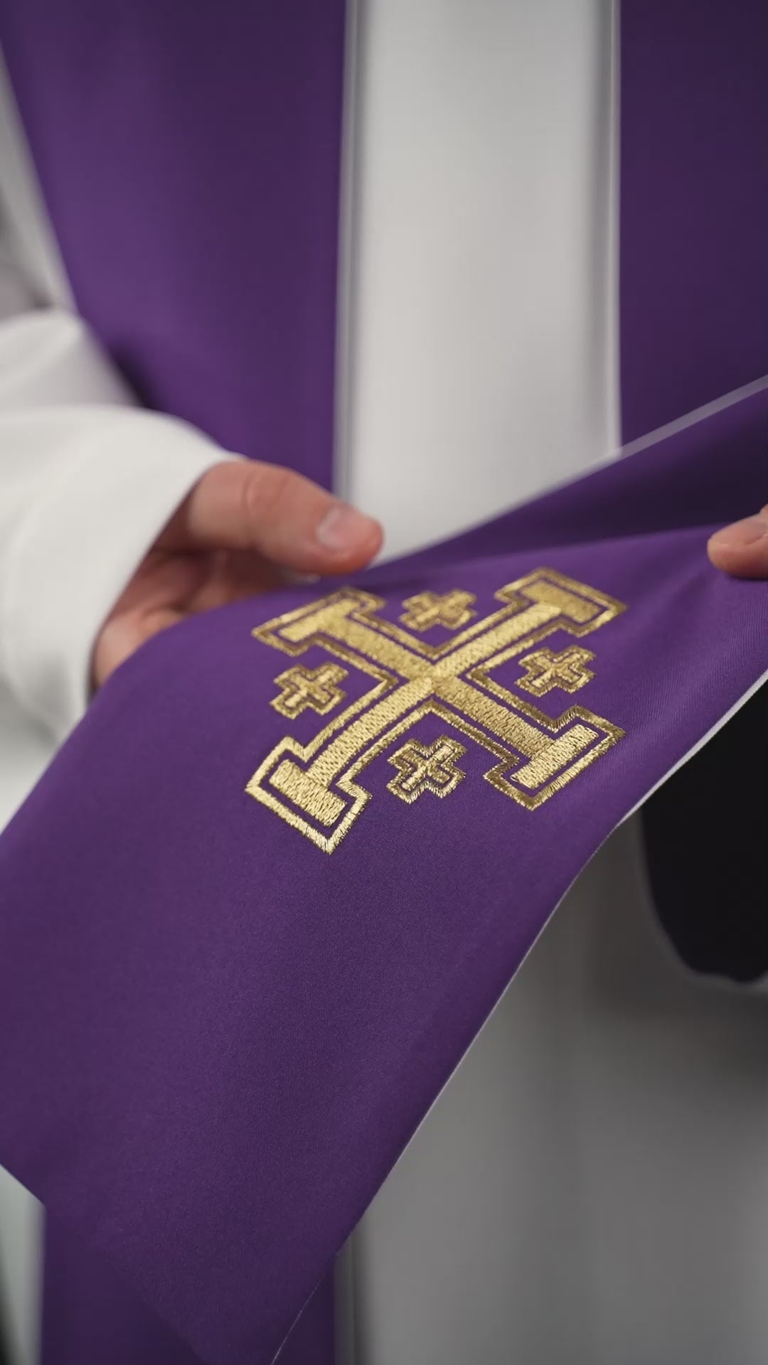 Étole double face Croix de Jérusalem violette et blanche