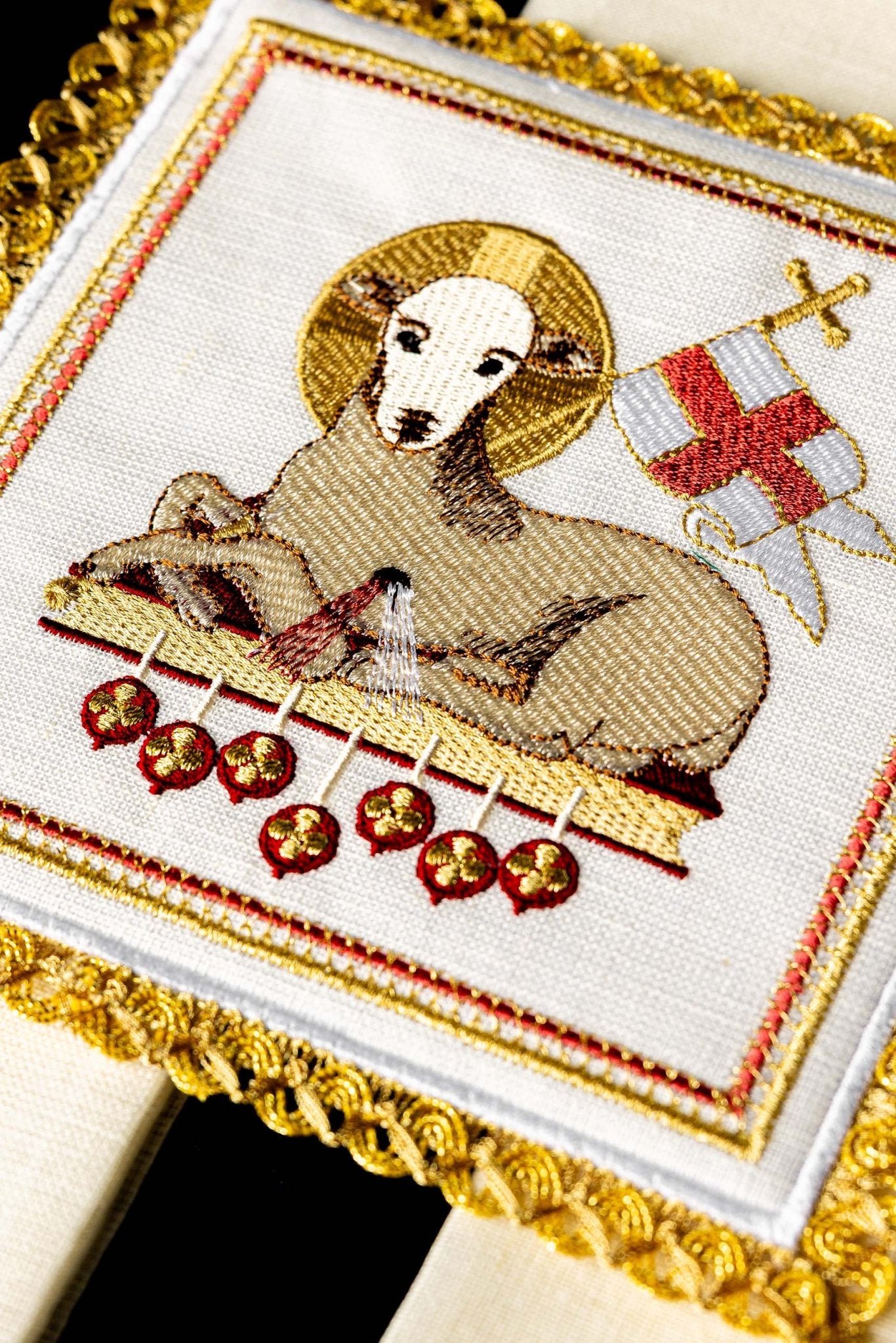 Set de calice en lin avec broderie eucharistique un motif d'agneau S-5015 - CHASUBLES.FR