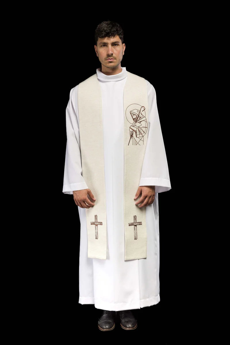 Étole brodée "Jésus bon berger" écru