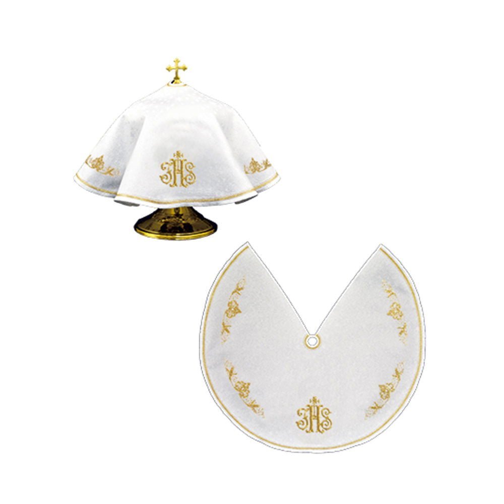 Voile circulaire brodé pour étain avec motif IHS KWE/049/C/04 45cm BIAŁY - CHASUBLES.FR