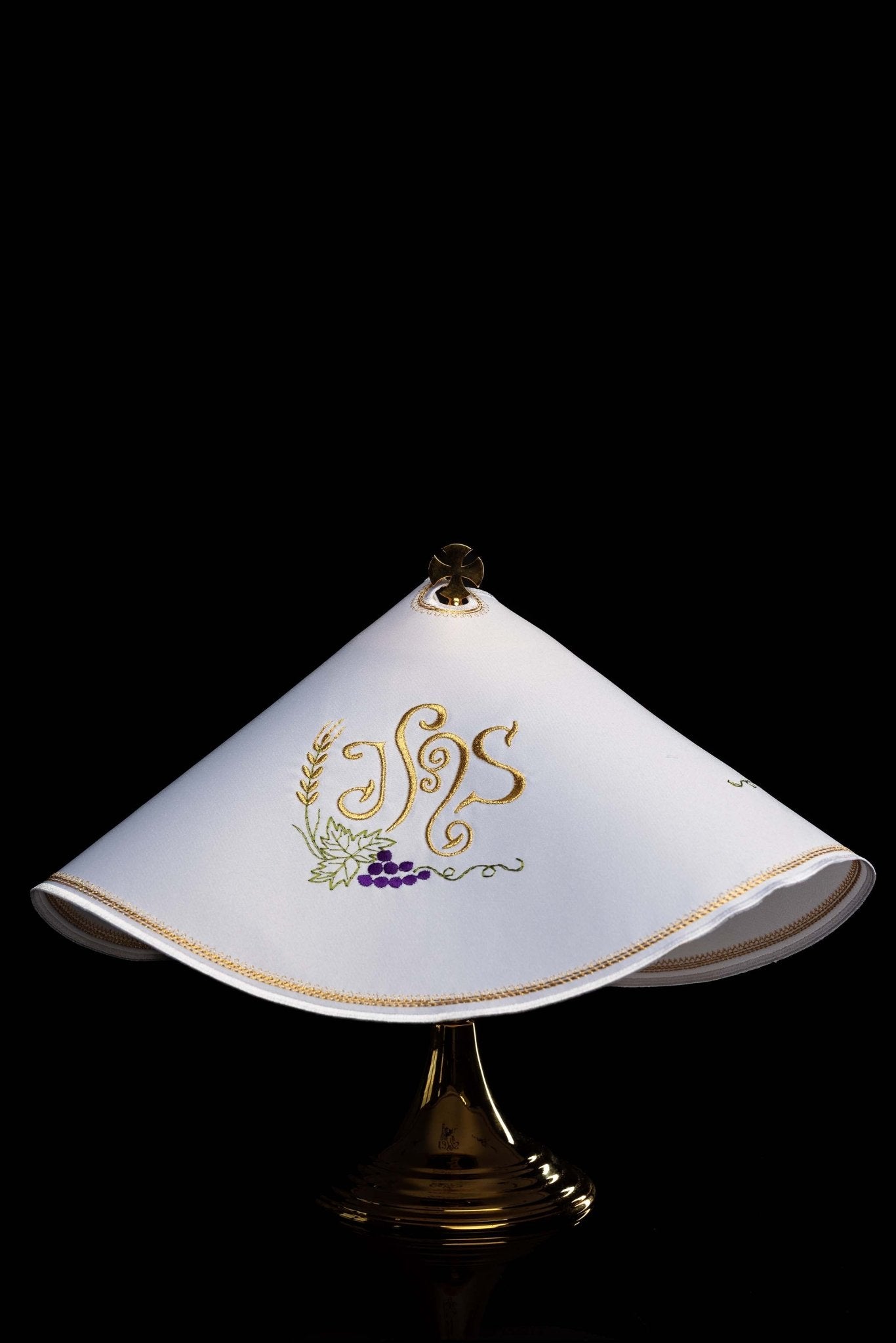 Voile de ciboire avec broderie IHS KWE/019/C/04 45cm BIAŁY - CHASUBLES.FR