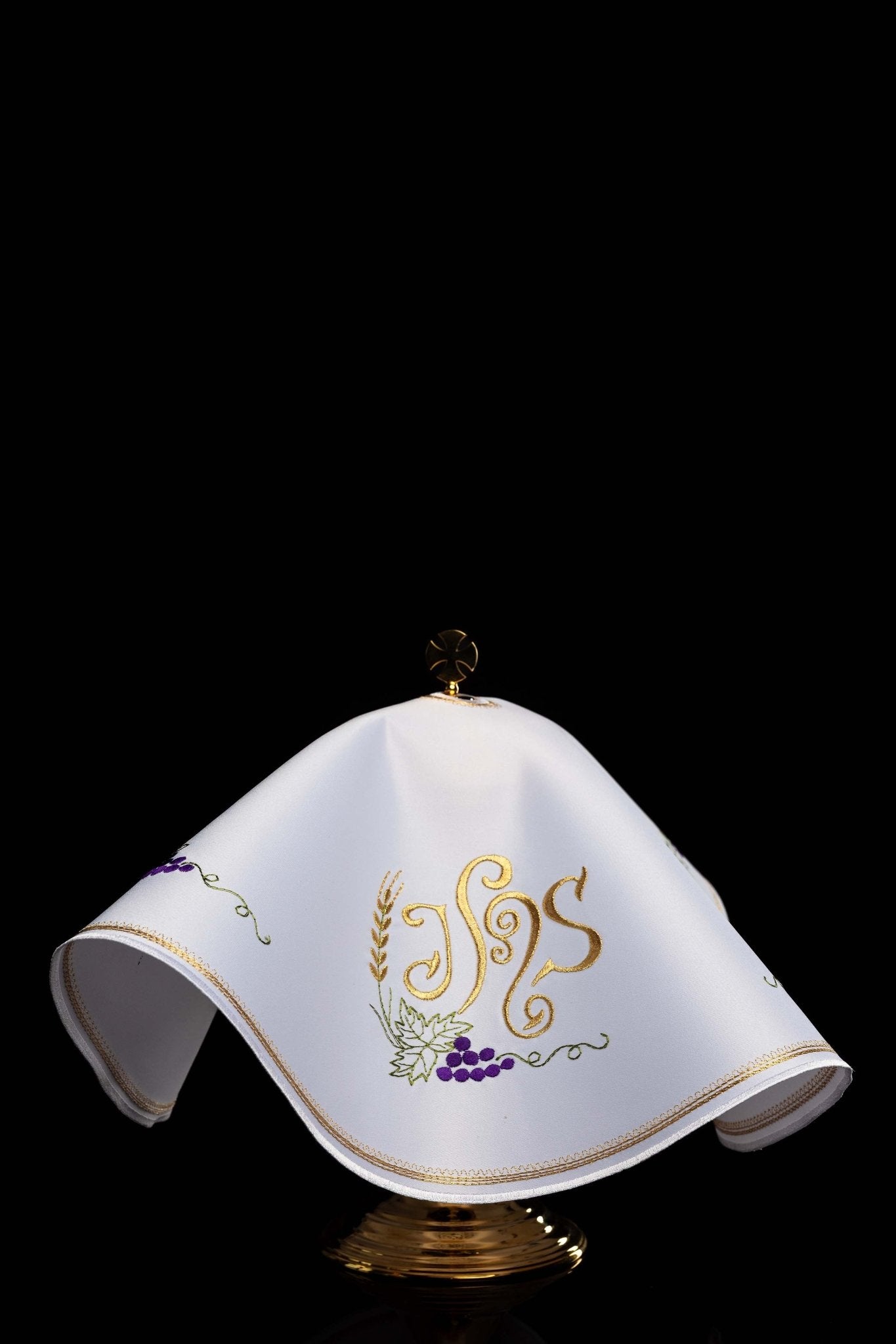 Voile de ciboire rond avec broderie IHS KWE/019/O/04 53cm BIAŁY - CHASUBLES.FR