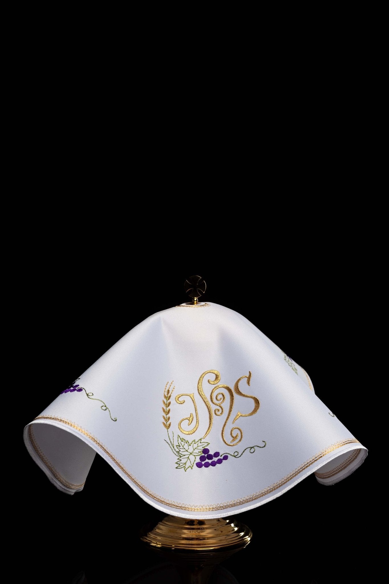 Voile de ciboire rond avec broderie IHS KWE/019/O/04 53cm BIAŁY - CHASUBLES.FR