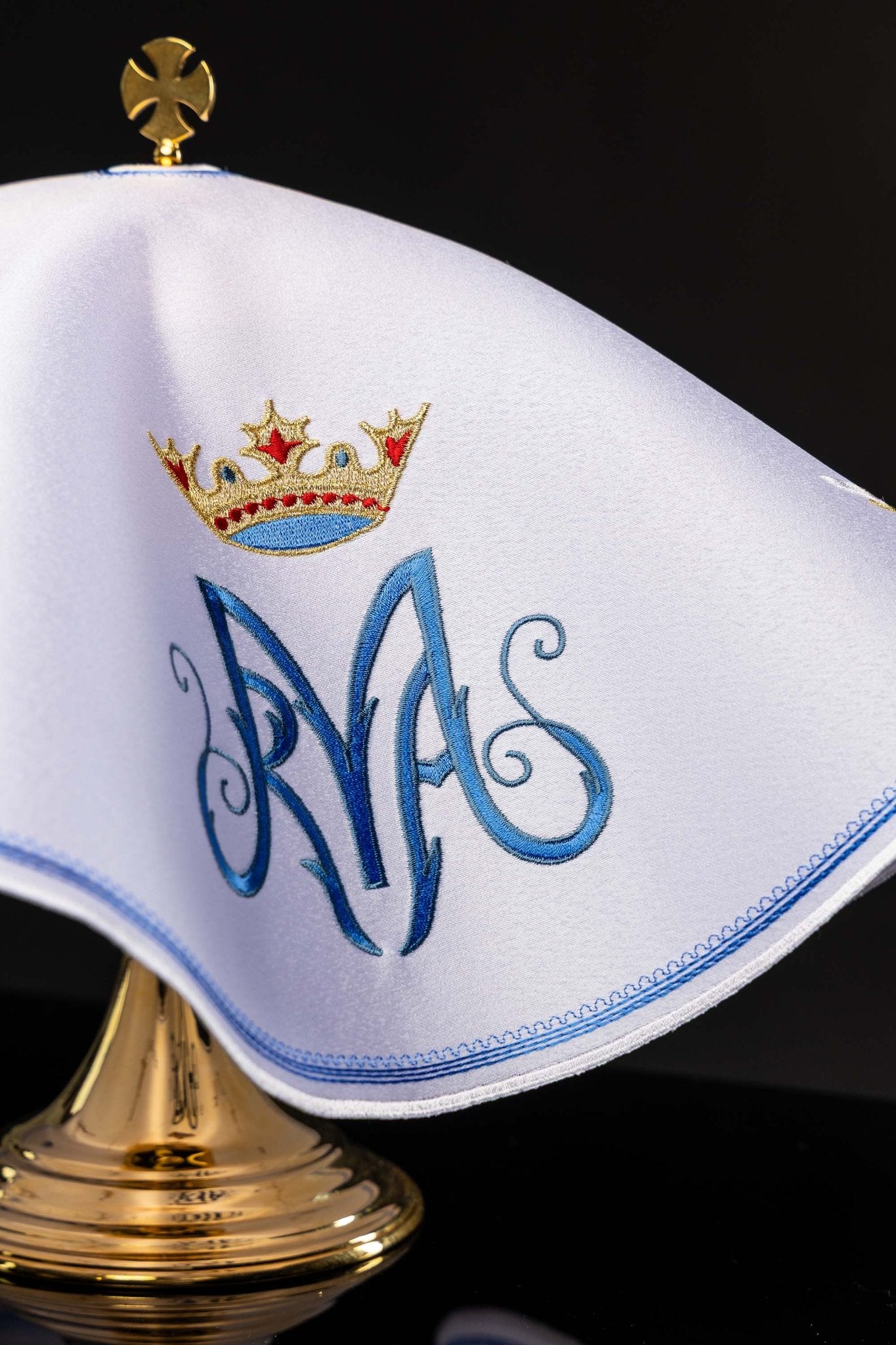 Voile de ciboire rond avec broderie mariale KWE/003/O/04 53cm BIAŁY - CHASUBLES.FR