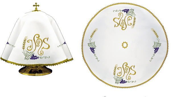 Voile rond en tinsel avec des broderies colorées et embellies KWE/019/O/04 53cm BIAŁY - CHASUBLES.FR