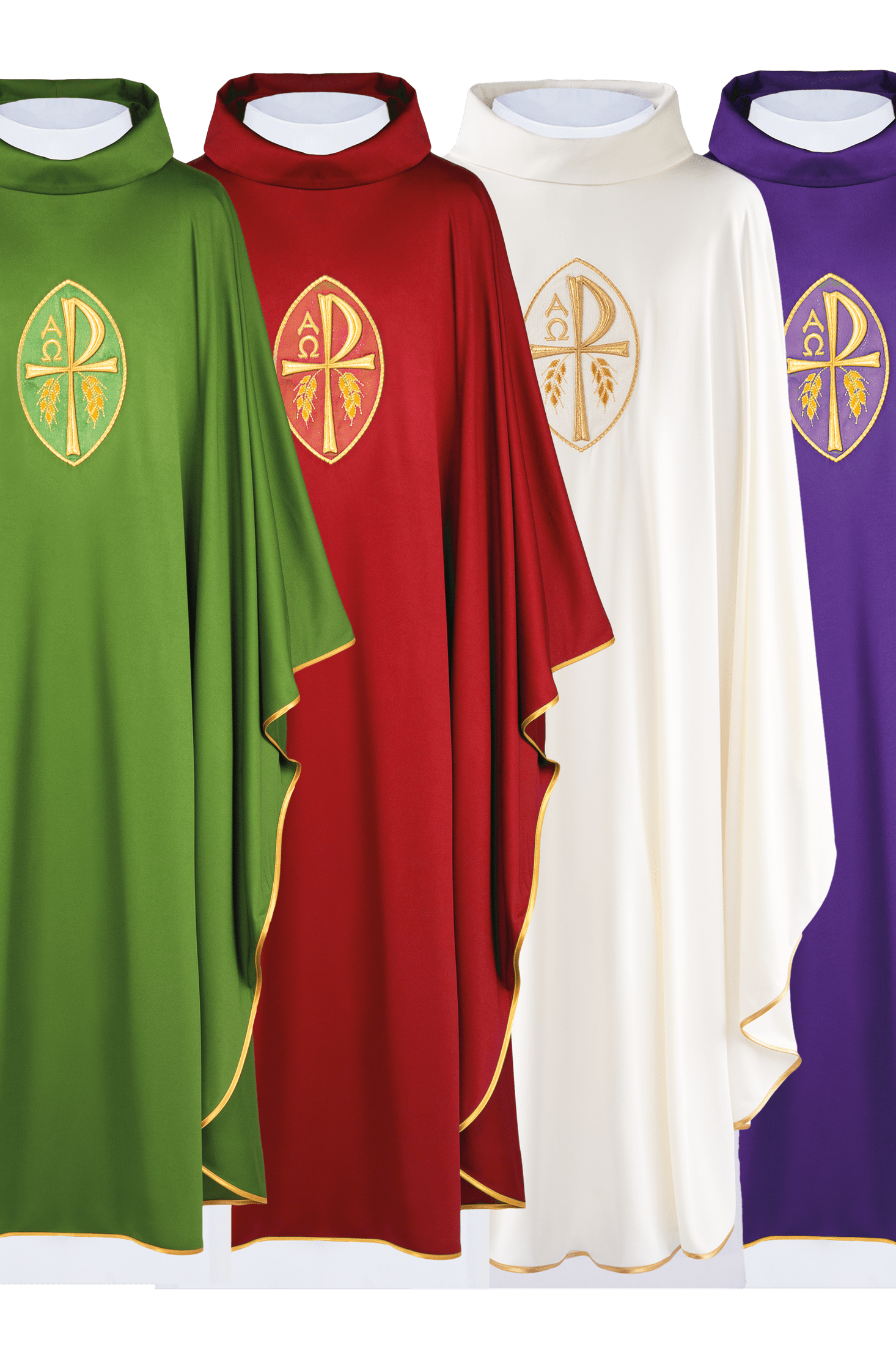 Ensemble de chasubles en quatre couleurs avec légère en tricot Sacrolite brodée du symbole Pax