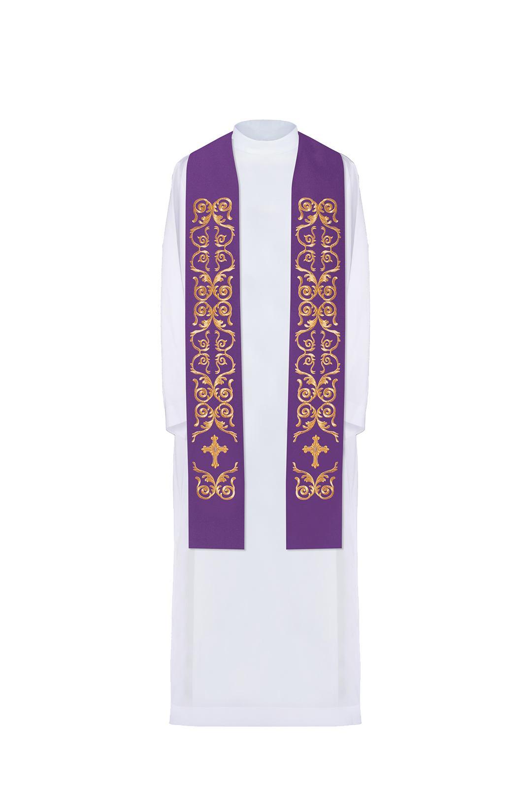 Étole de prêtre croix brodée violette