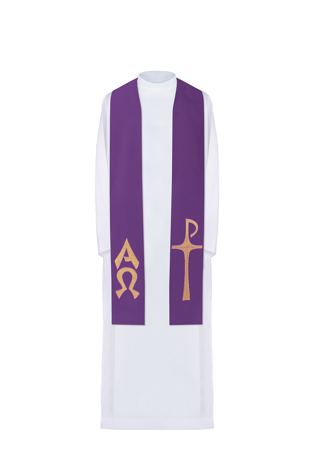 Étole de prêtre brodée Alpha et Omega Violet