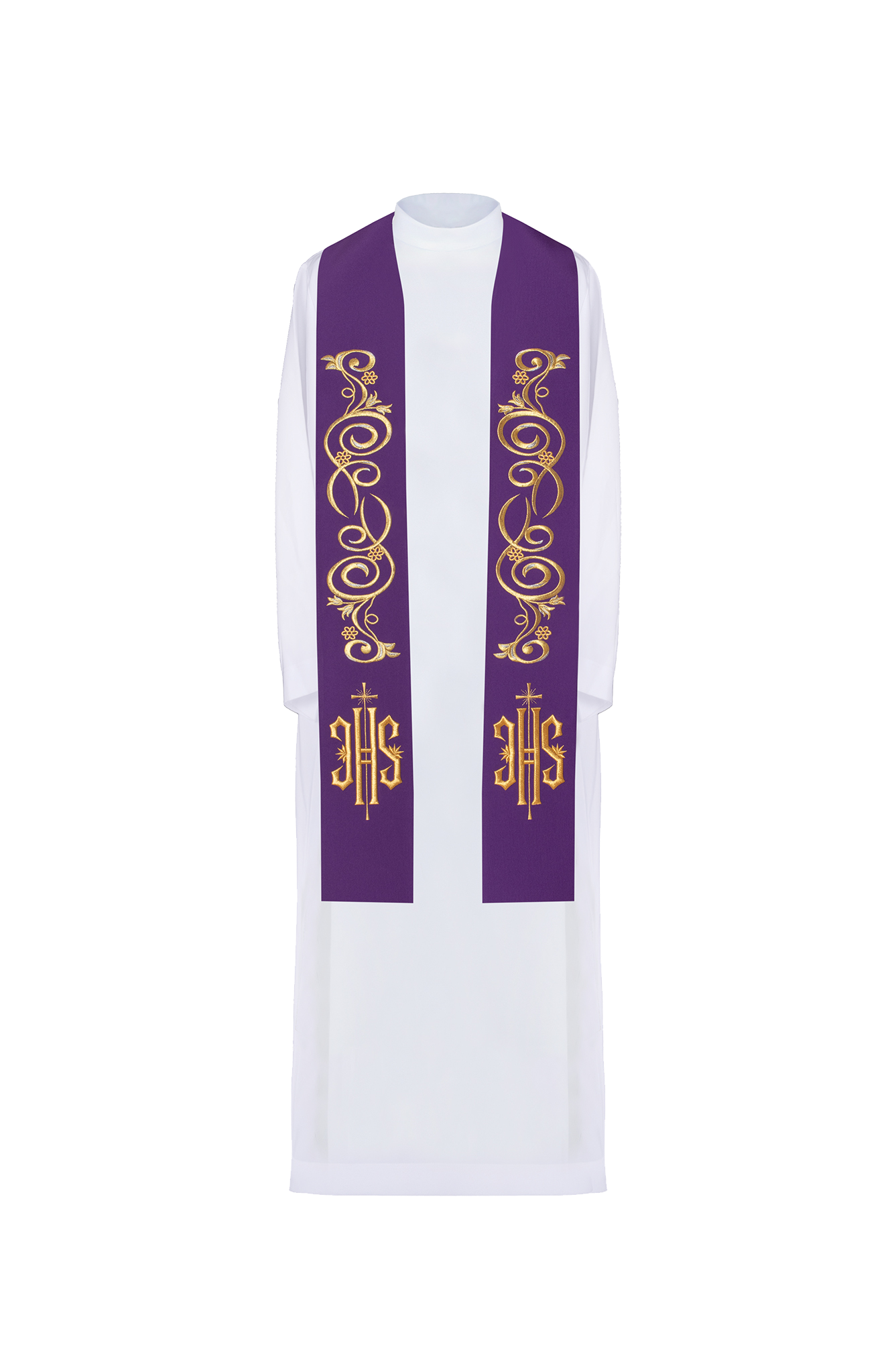 Étole de prêtre brodée IHS Violet